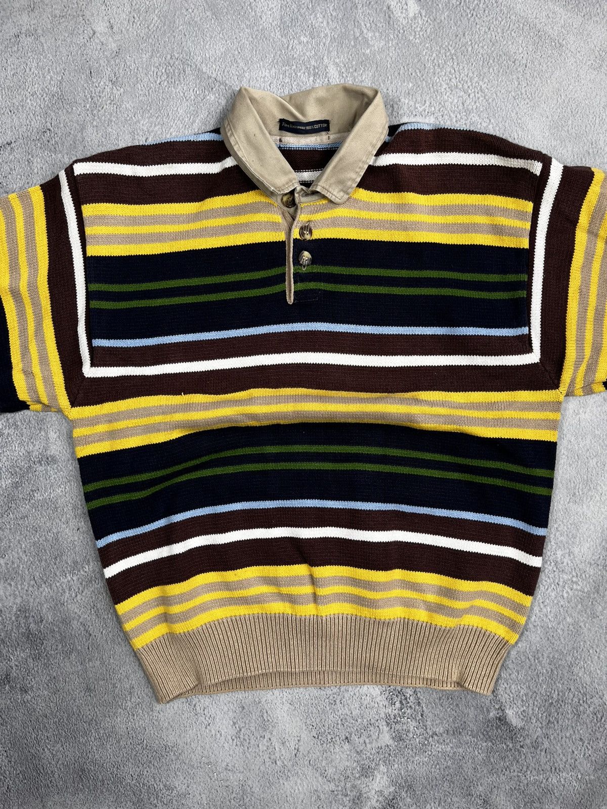 Japanese Brand × Vintage Vintage Y2K striped knitted 1/4 polo rugby sweater S Size US S / EU 44-46 / 1 - 4 Thumbnail