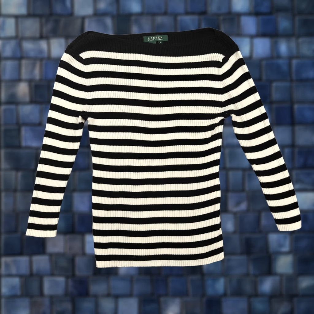 Ralph Lauren Lauren Ralph Lauren Sweater Womens Small Black White Stripe Knit Boat Neck Size S / US 4 / IT 40 - 1 Thumbnail