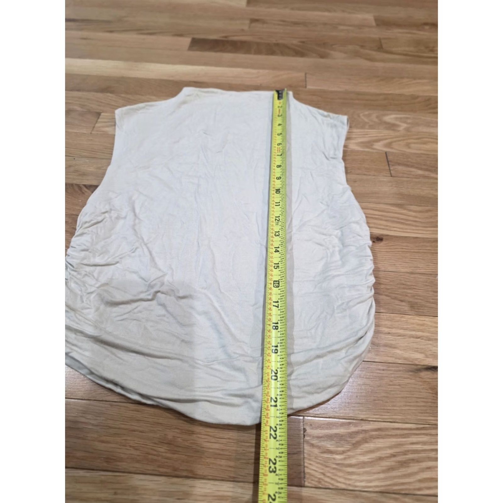 Vintage A New Day T-Shirt Shirt Womens Medium Cream Lined Stretch Ruched Mock Neck Short Sleeve Side Ruched Casual Size M / US 6-8 / IT 42-44 - 6 Thumbnail