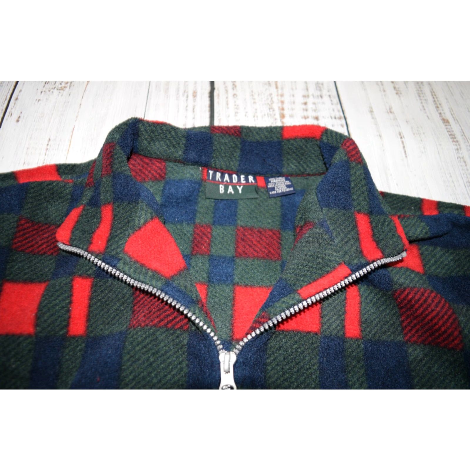 Sears VTG SEARS Trader Bay Western Plaid Fleece Jacket 1/4 Zip Retro Green Red Mens M Shirt Size US M / EU 48-50 / 2 - 5 Thumbnail
