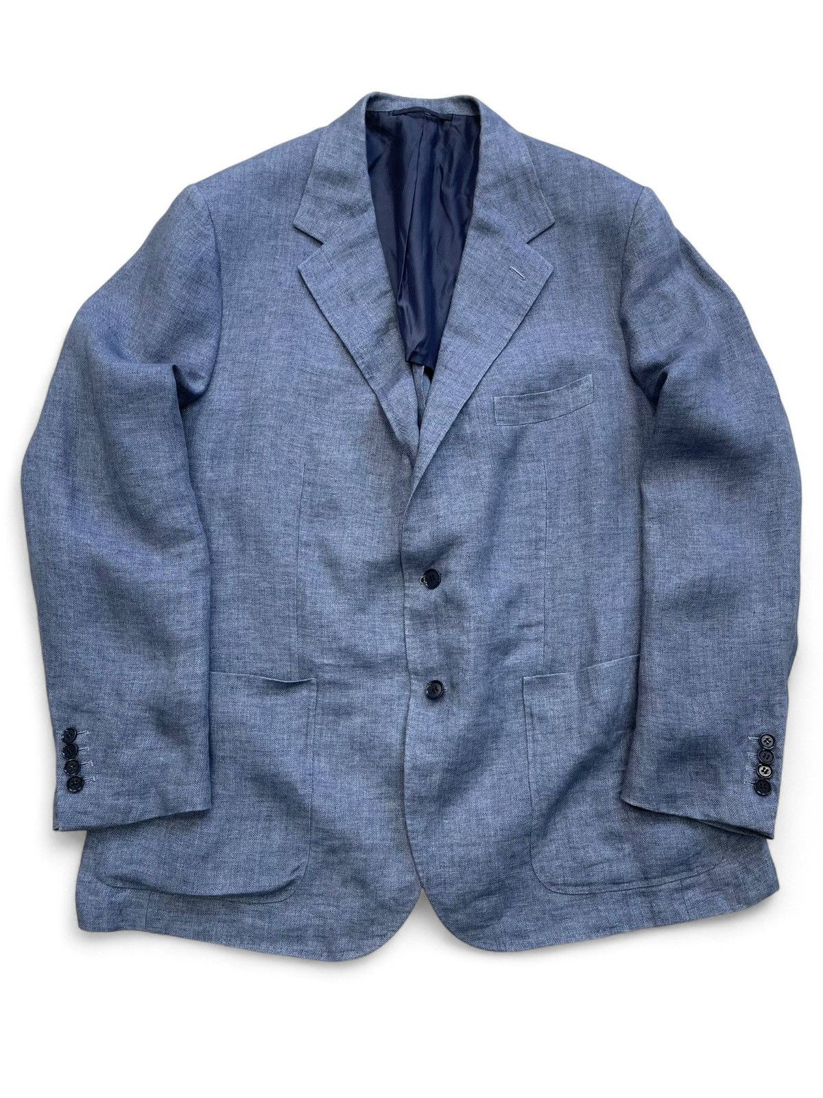 Loro piana blue linen blazer jacket italian luxury classic