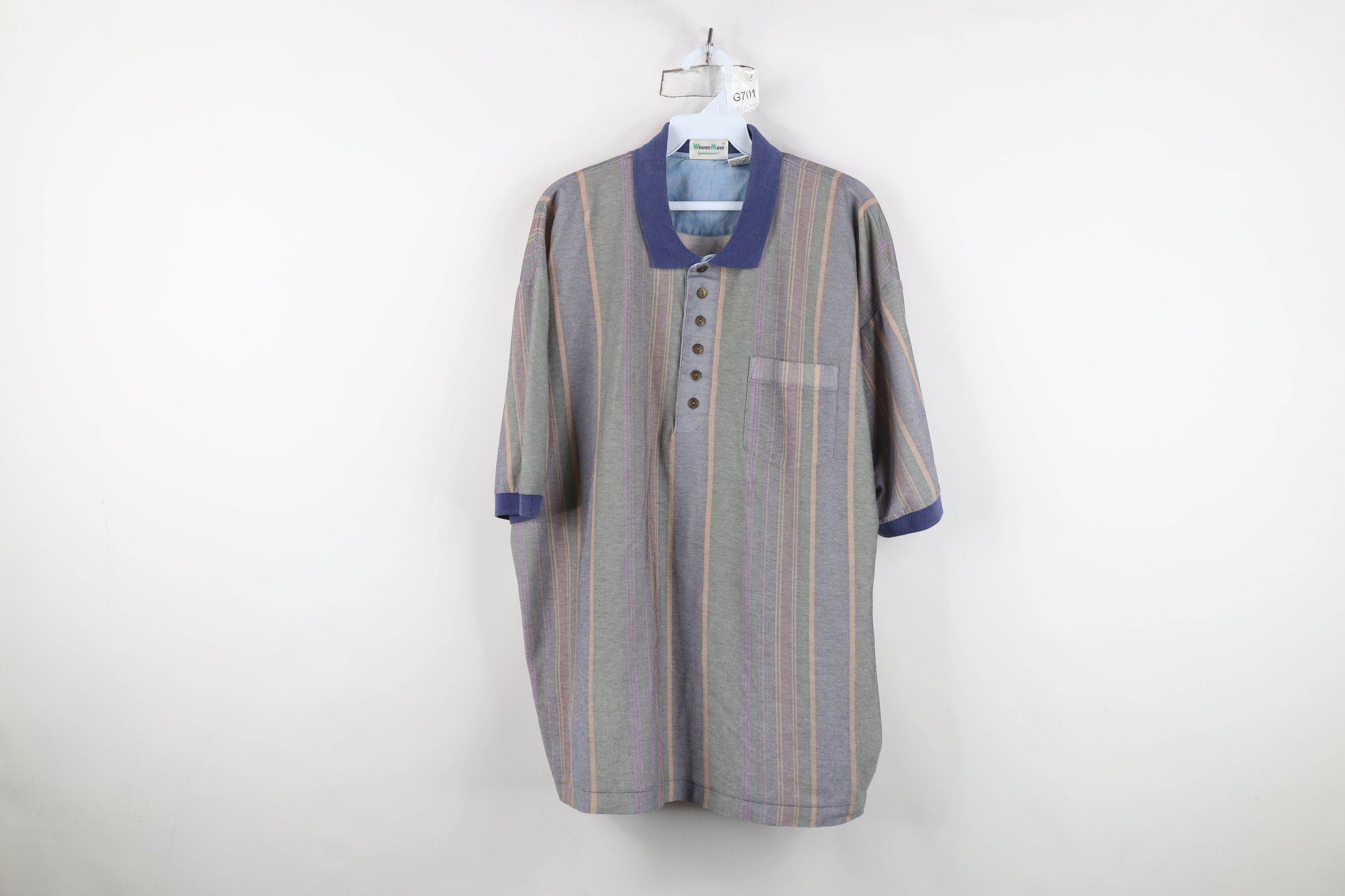 Vintage Vintage 90s Streetwear Striped Baggy Fit Golf Polo Shirt Size US XL / EU 56 / 4 - 1 Thumbnail