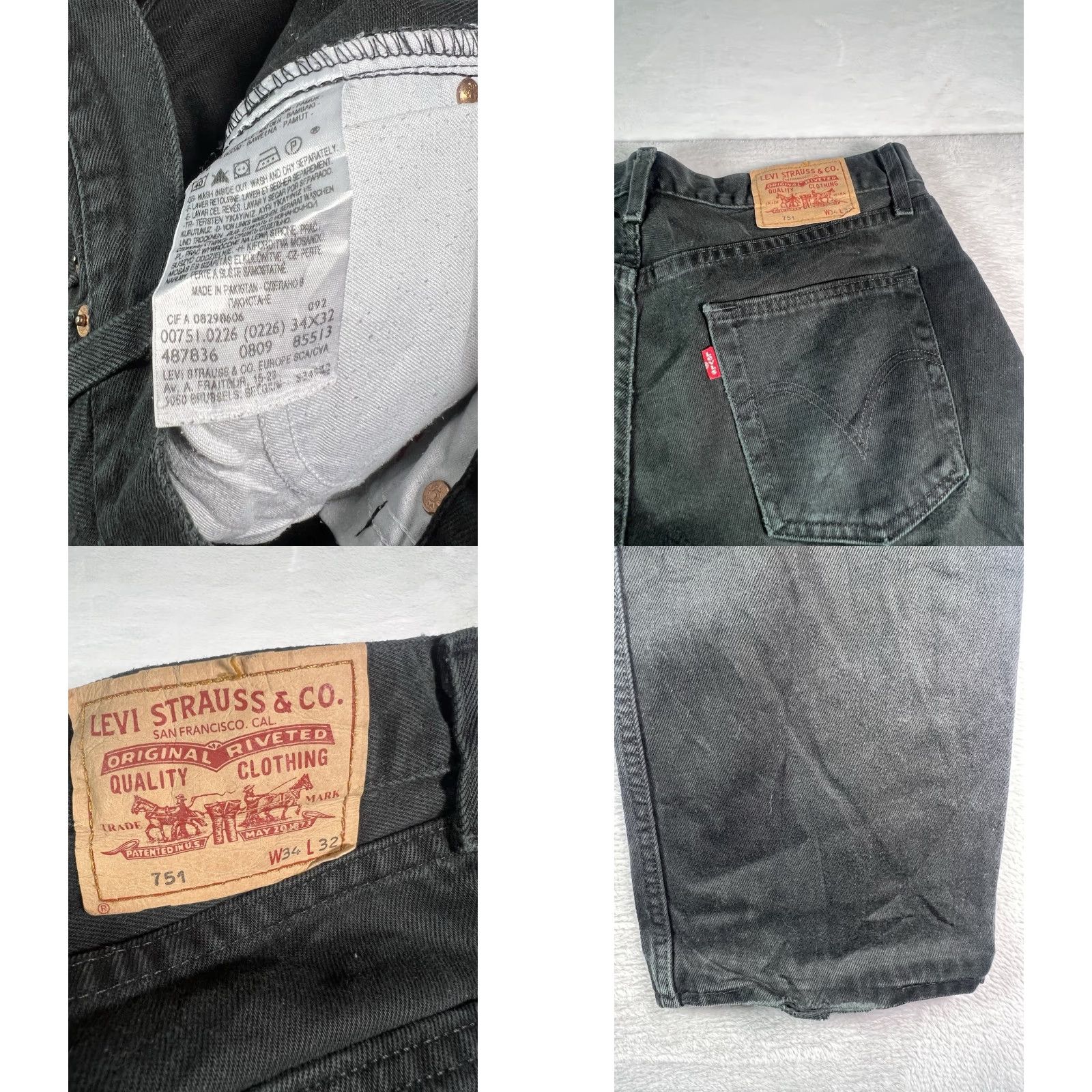 Levi's VINTAGE Levi's 751 Jeans Mens 34x32 Black Regular Fit Straight Leg Denim Workwear Size US 34 / EU 50 - 8 Thumbnail