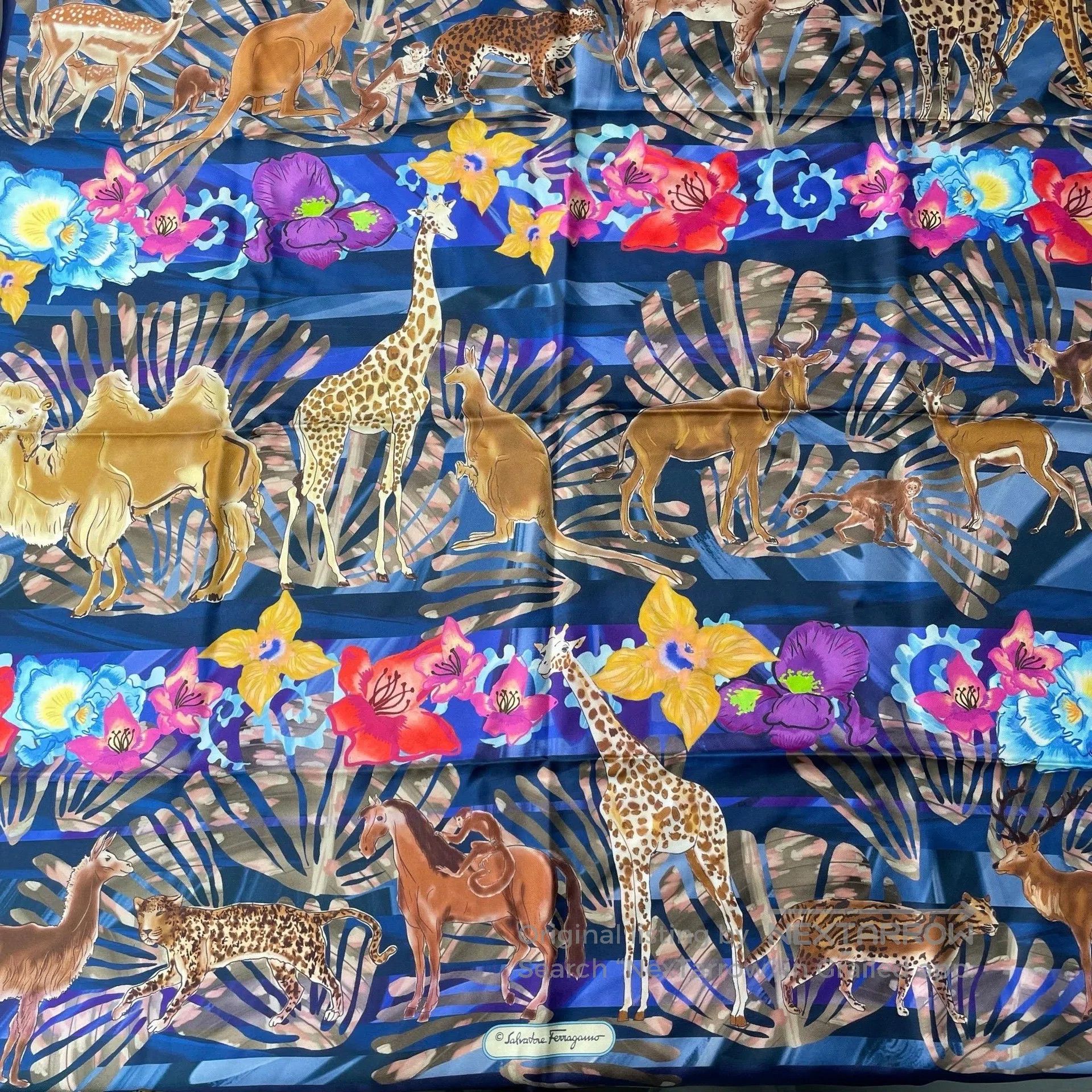 Fendi FENDI Dark Blue Colorful Zoo Series Silk Scarf| Size ONE SIZE - 4 Thumbnail