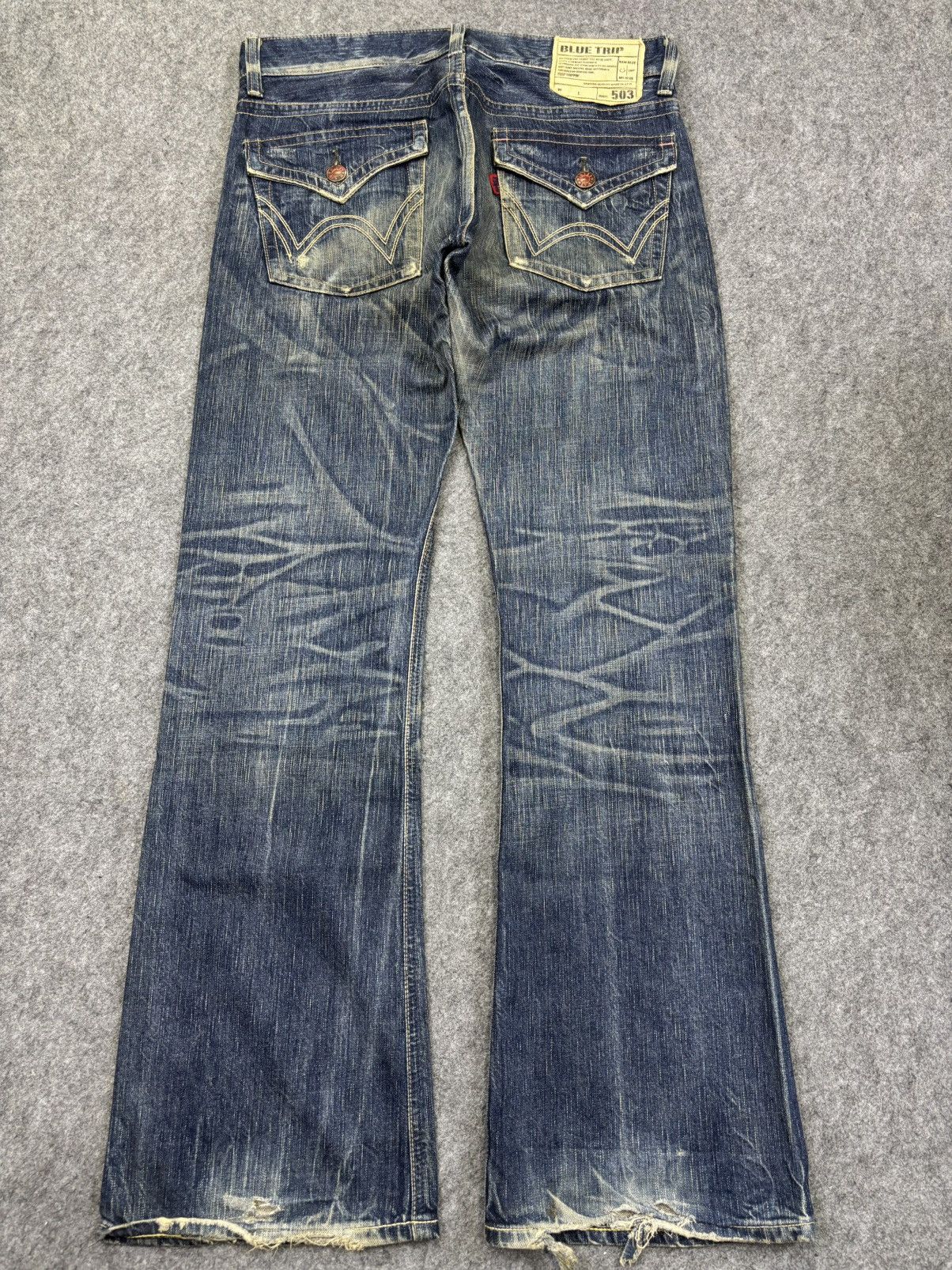 Edwin 💥90s Flare Style💥Vintage Edwin 503 Crazy Fades Denim K34 Size US 35 - 18 Thumbnail