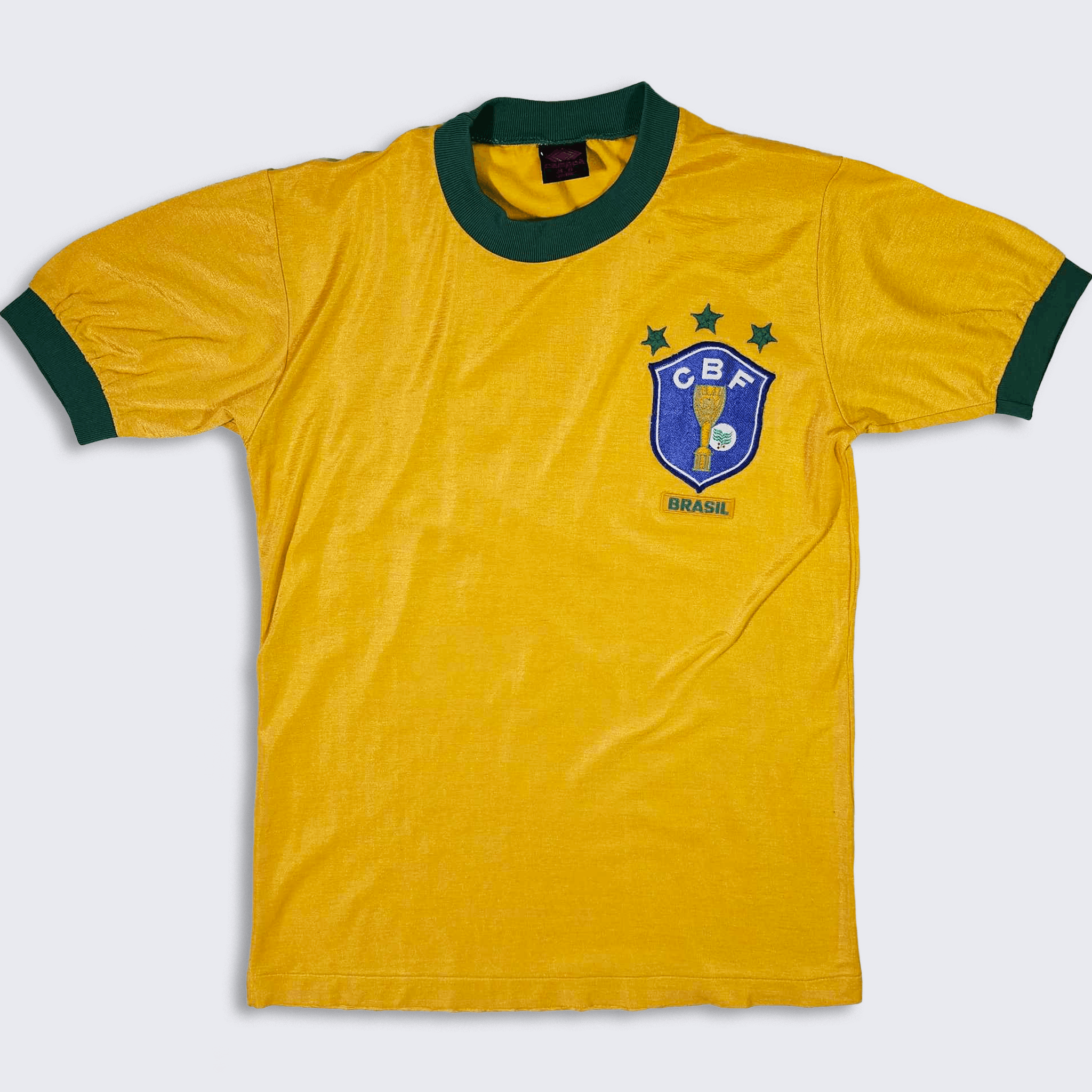 image of Brazil Brasil Vintage 80's Campea Soccer Jersey in Yellow Green, Men's (Size Medium)