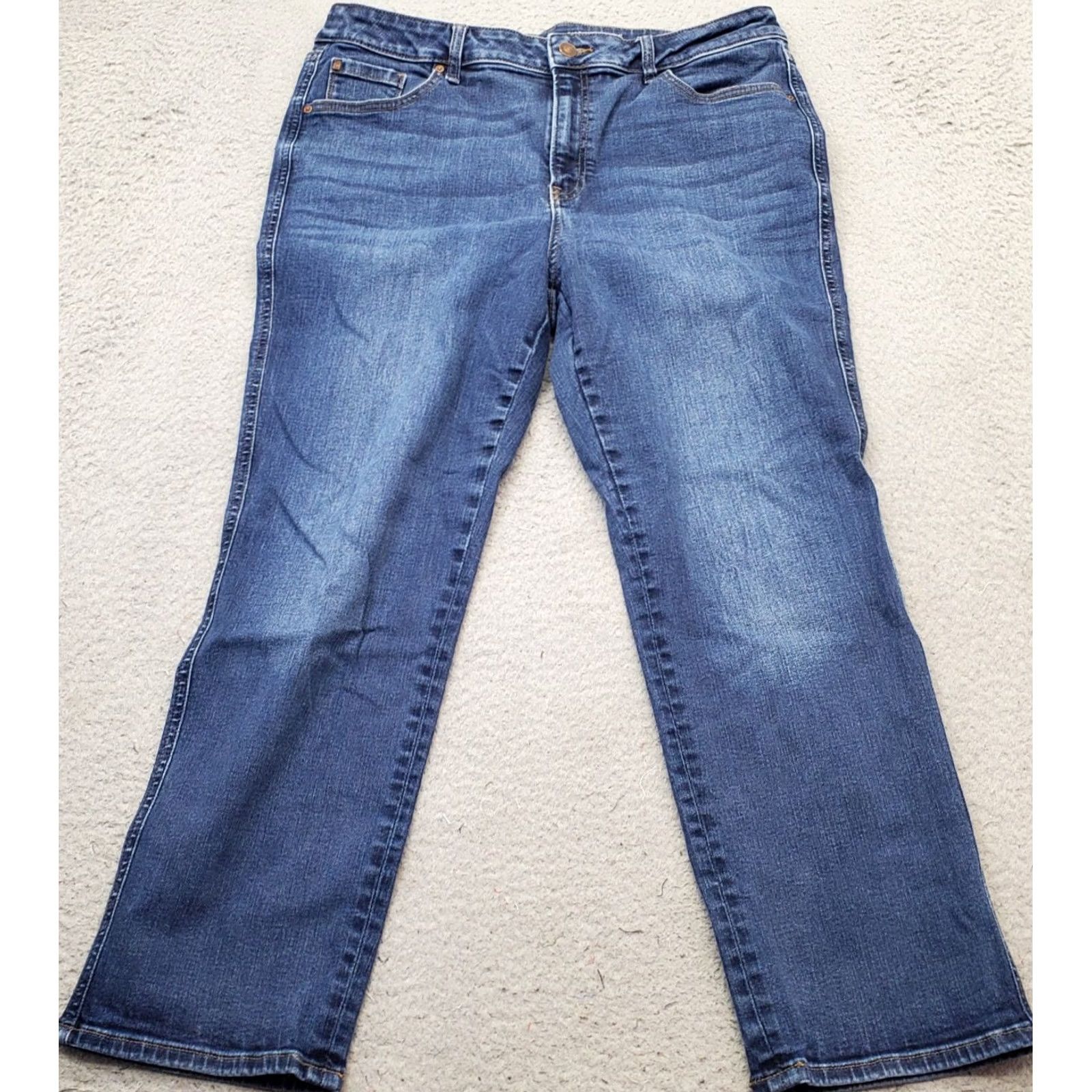 Vintage Chico's DefineMe Ankle Jeans Womens 14R Blue Denim Faded Stretch Straight Leg Jeans Size 36" / US 14 / IT 50 - 2 Thumbnail