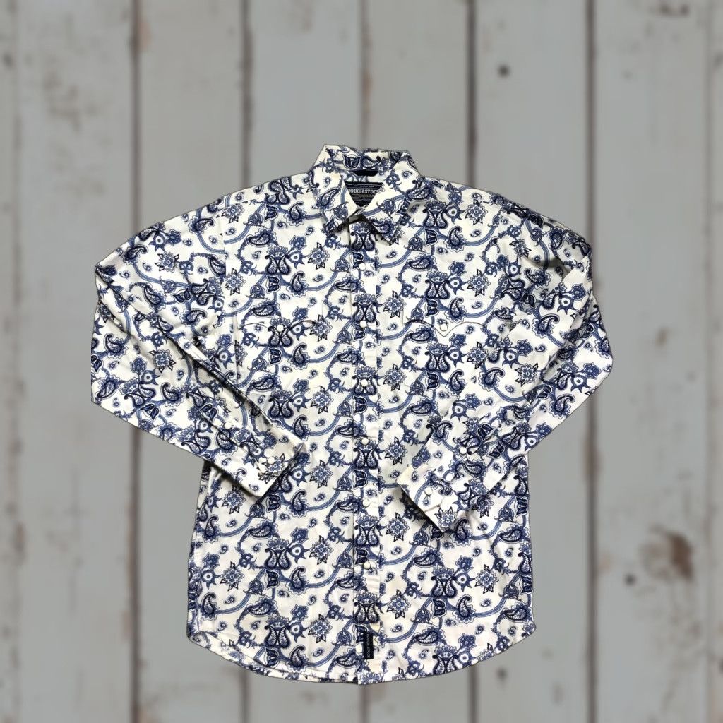 Vintage Rough Stock Shirt Mens Small Blue Paisley Western Pearl Snap Cowboy Long Sleeve Size US S / EU 44-46 / 1 - 1 Thumbnail