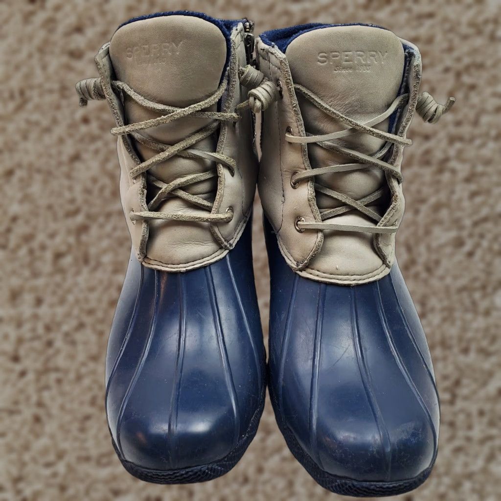 Sperry Sperry Rain Boots Womens Size 9 Blue Gray Ankle Lace Up Side Zip Saltwater Duck Boots Waterproof Lined Rubber Size US 7 / IT 37 - 1 Thumbnail