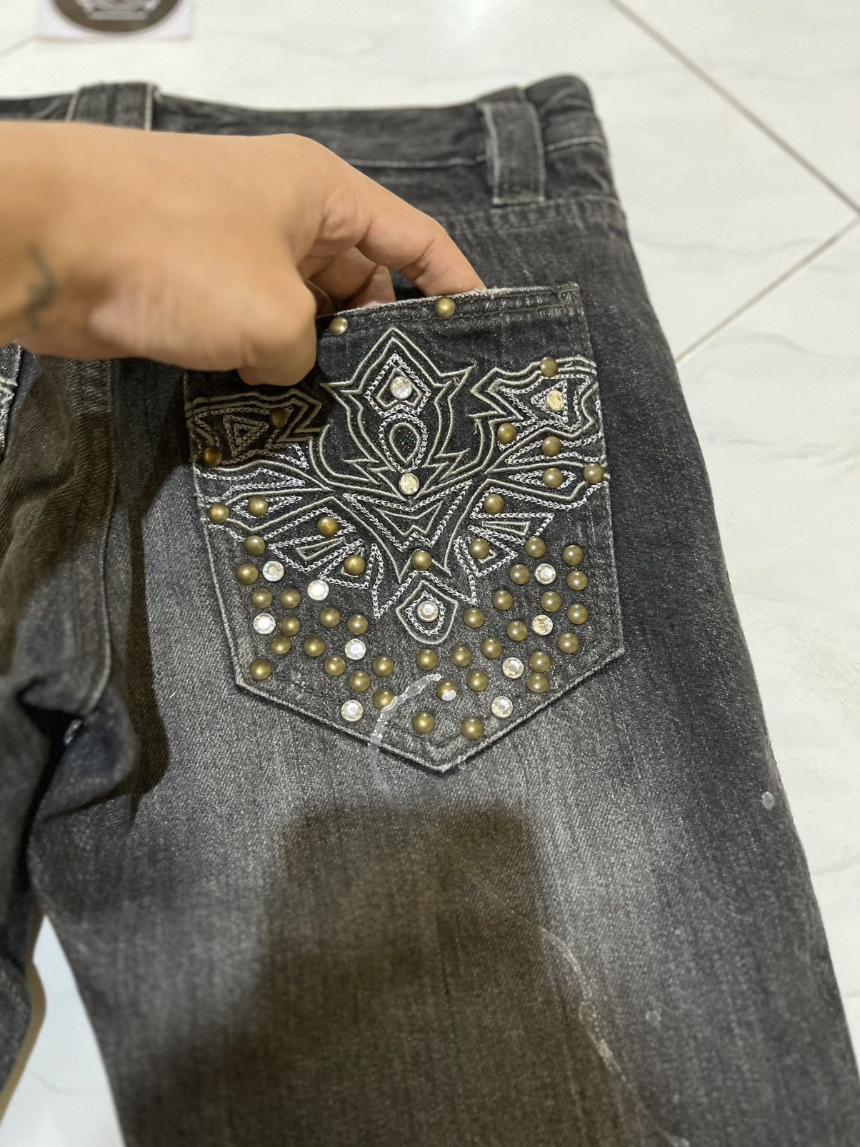 semanticdesign 🔥 Semantic Design Splash Painter &Crystal Studded Flare Pant Size US 30 / EU 46 - 18 Thumbnail