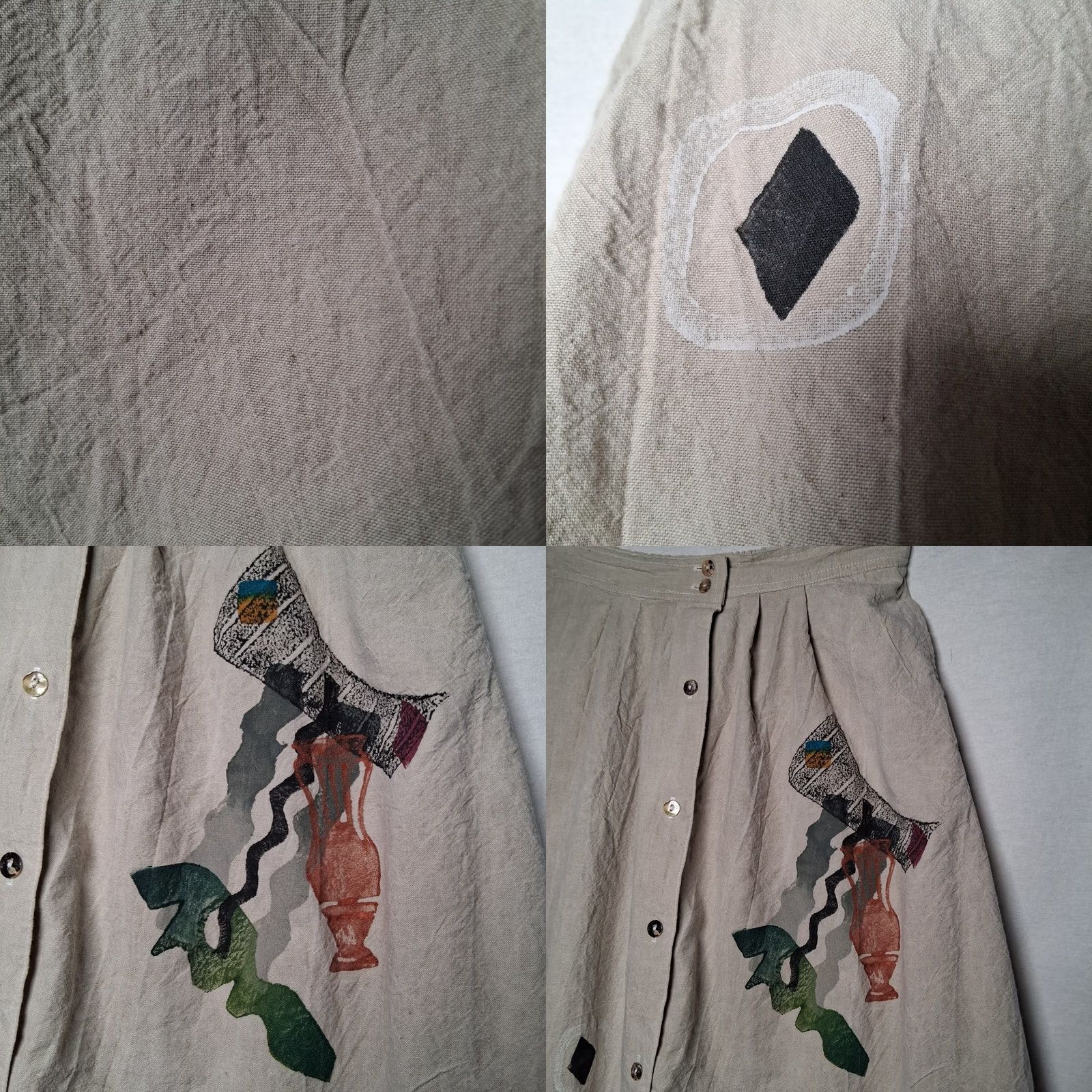 Vintage Play Alegre Skirt S Natural Hand Painted Wearable Art To Wear Lagenlook Artsy Size 28" / US 6 / IT 42 - 11 Thumbnail