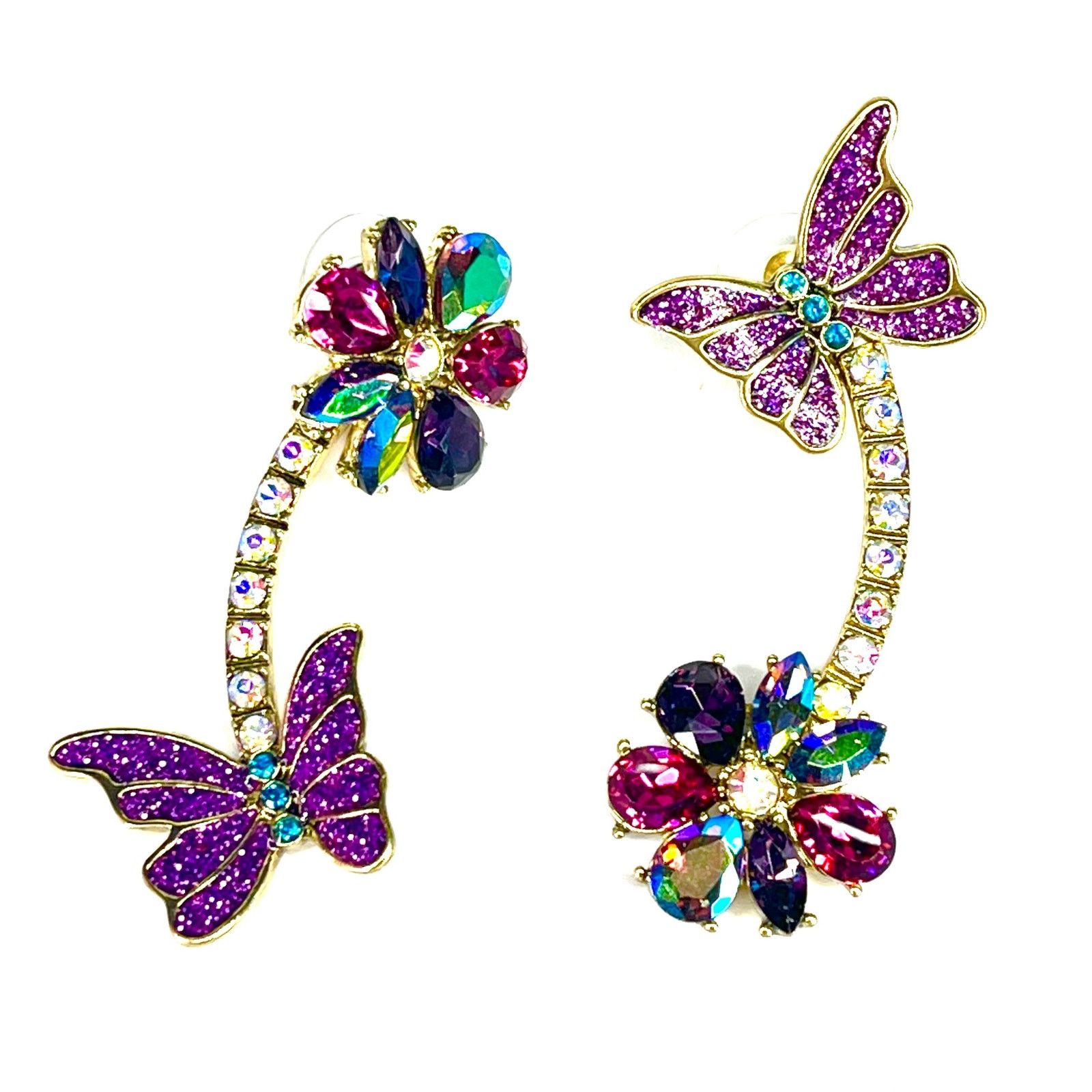 Betsey Johnson EARRINGS Dangle Drop Butterfly Flower Posts