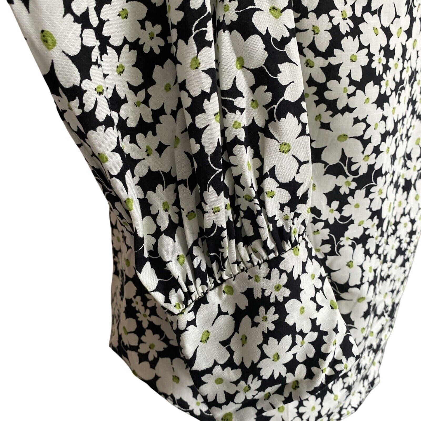 Rebecca Taylor Rebecca Taylor Black White Floral Drawstring V-Neck 6 Size M / US 6-8 / IT 42-44 - 12 Thumbnail
