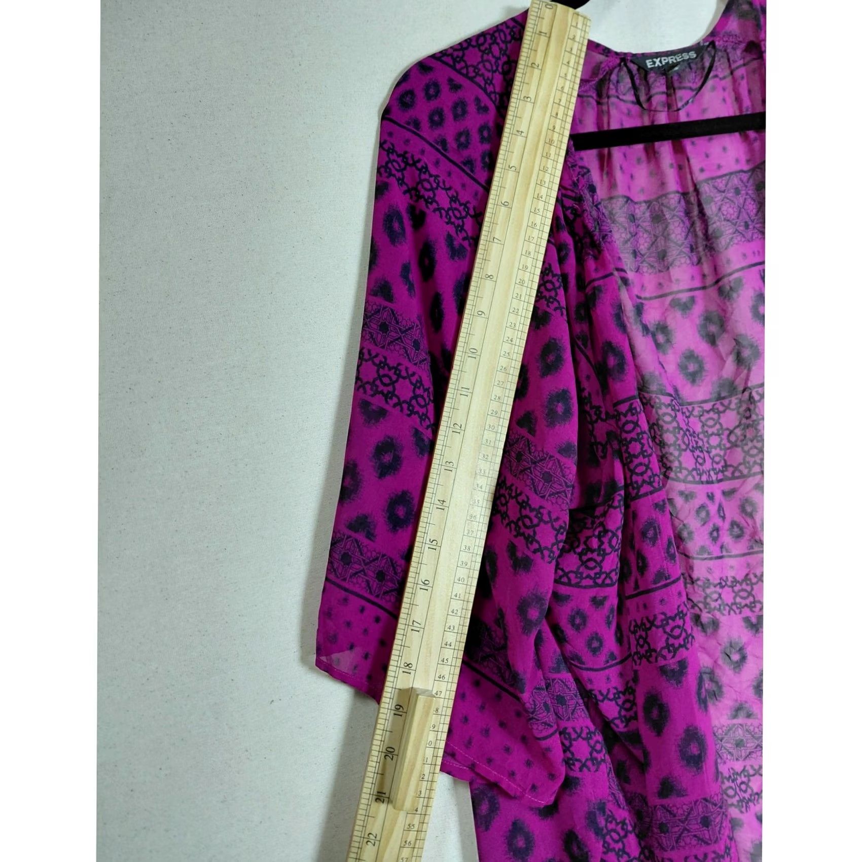 Express Express Kimono Cardigan Purple Geometric 3/4 Sleeve Size M Sheer Size M / US 6-8 / IT 42-44 - 6 Thumbnail