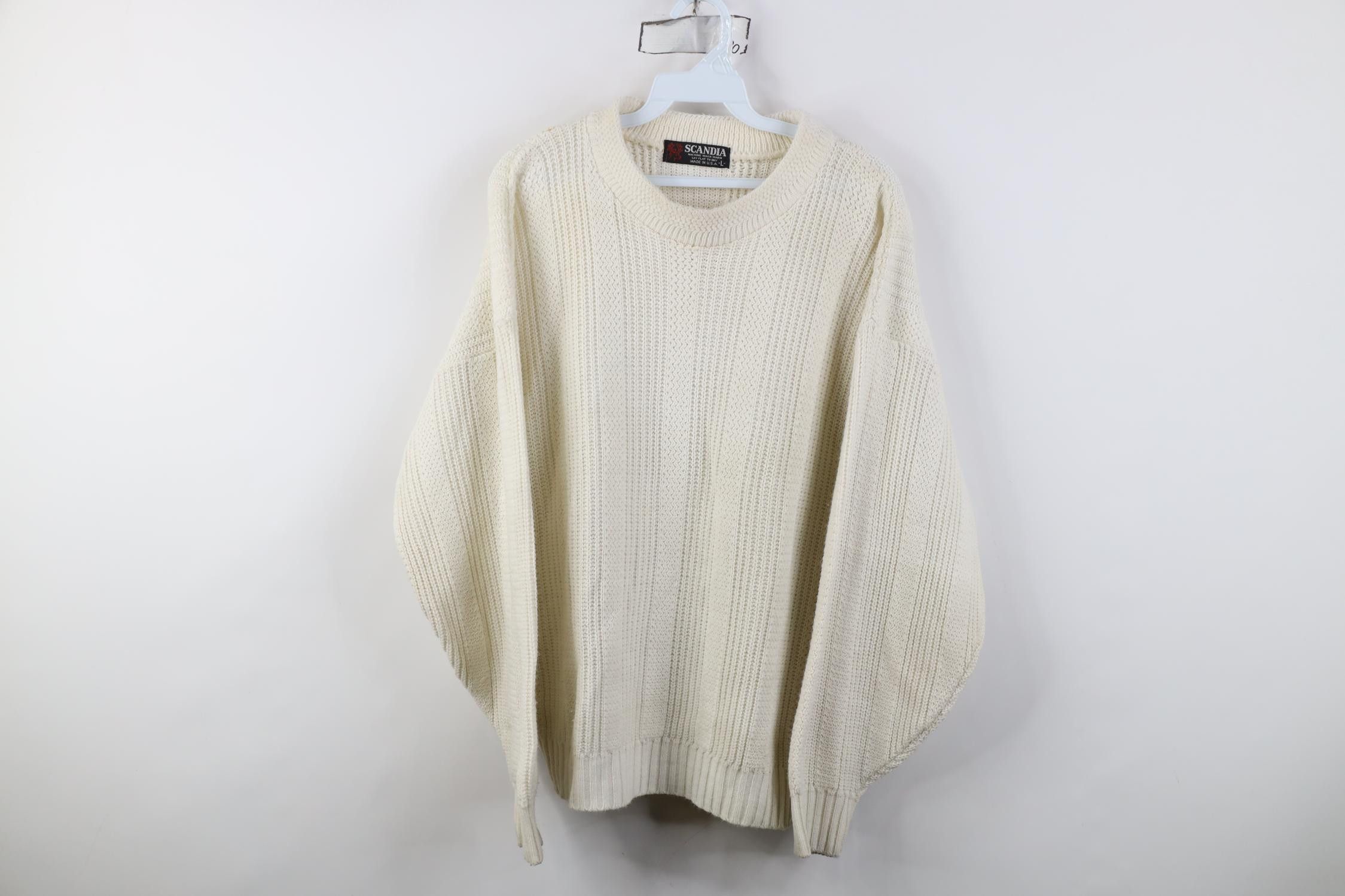 Vintage Vintage 70s Streetwear Zig Zag Ribbed Knit Sweater Cream USA Size US L / EU 52-54 / 3 - 1 Thumbnail