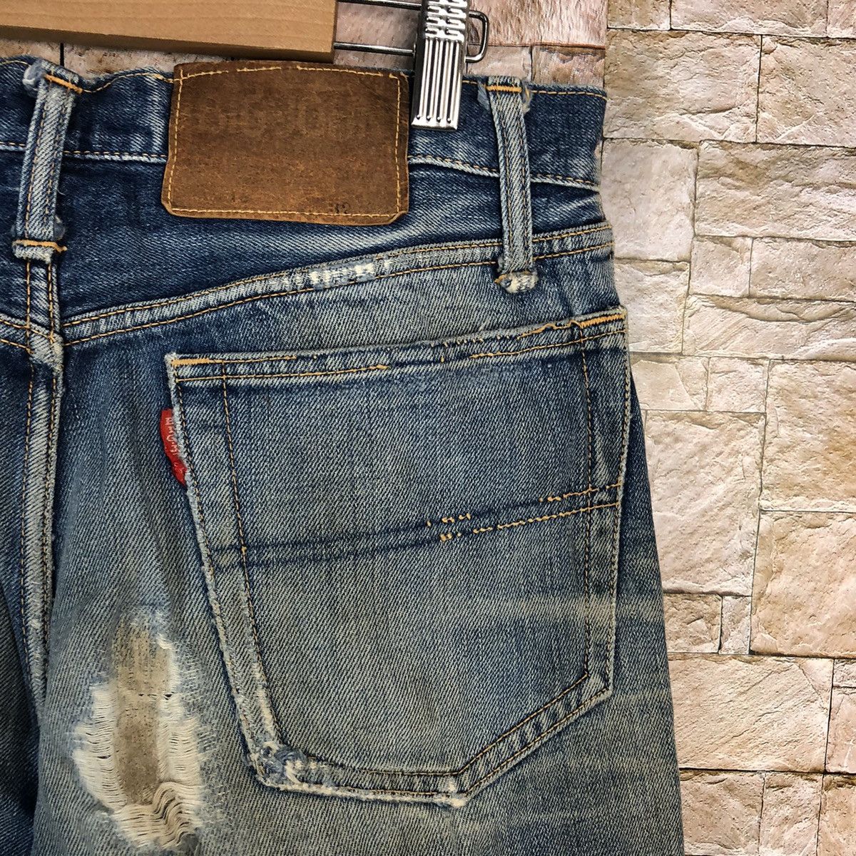 Big John Big John selvedge vintage Blue Distressed Denim Pants #A345 Size US 31 - 16 Thumbnail