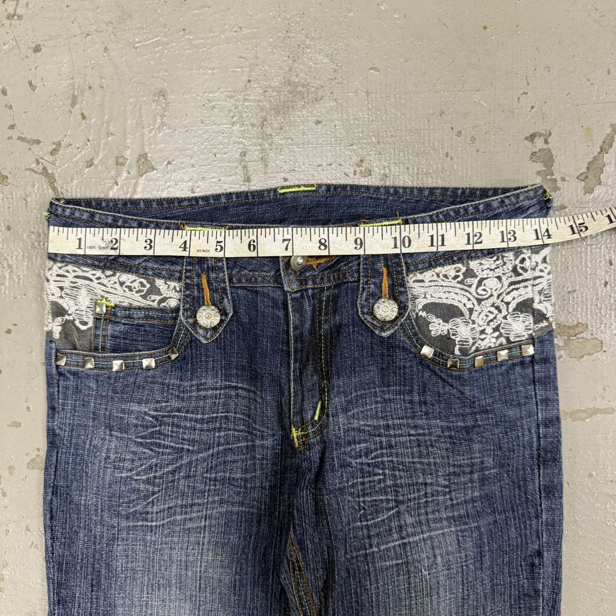 Hedi Slimane Denim bell bottom slim punk gothic japanese stud white lace Size US 28 / EU 44 - 4 Thumbnail