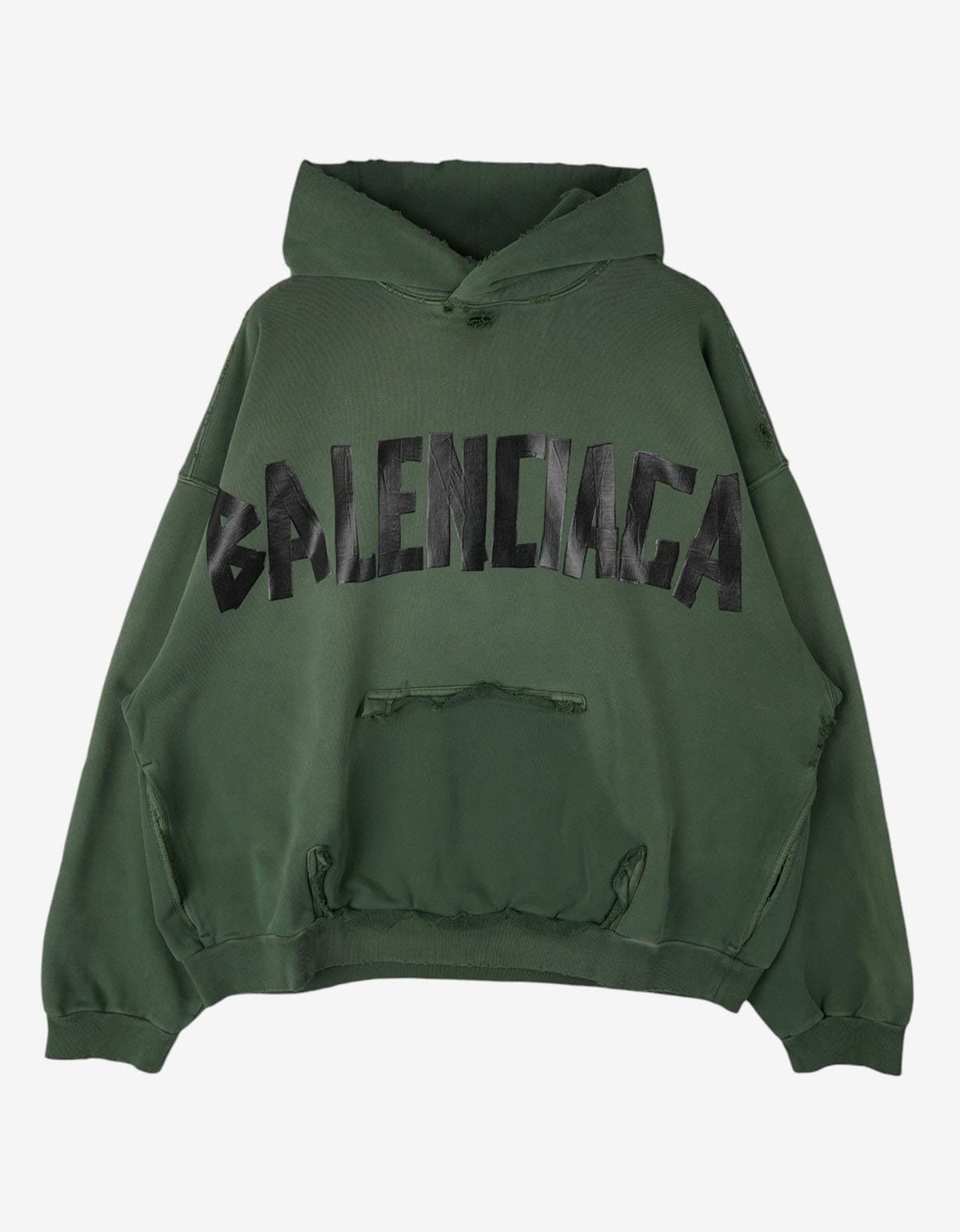 Pre-owned Balenciaga Green Tape Type Ripped Pocket Large Hoodie
