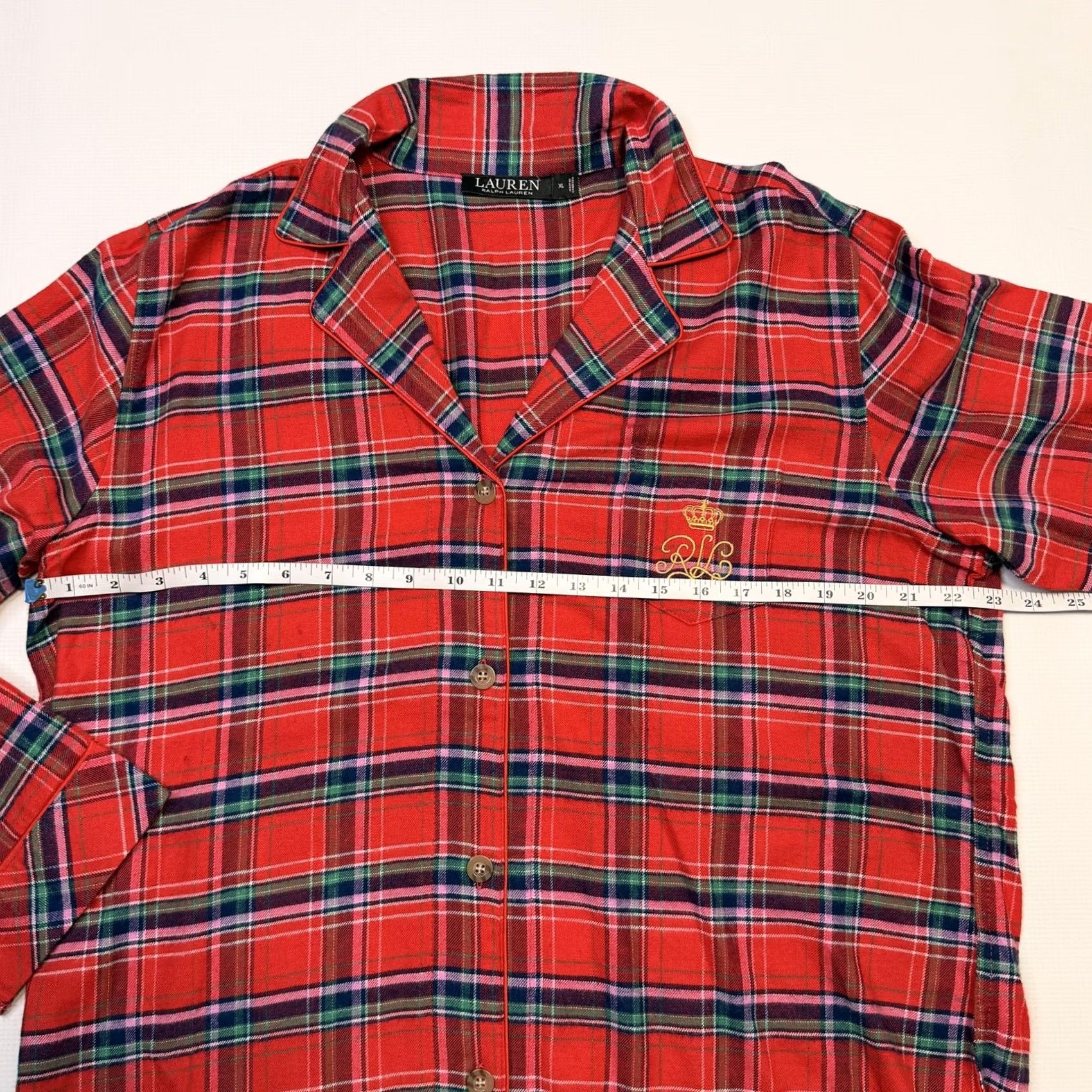 Ralph Lauren Lauren Ralph Lauren Pajama Shirt Womens XL Red Plaid Leopard Collar Sleep Top Size XL / US 12-14 / IT 48-50 - 5 Thumbnail