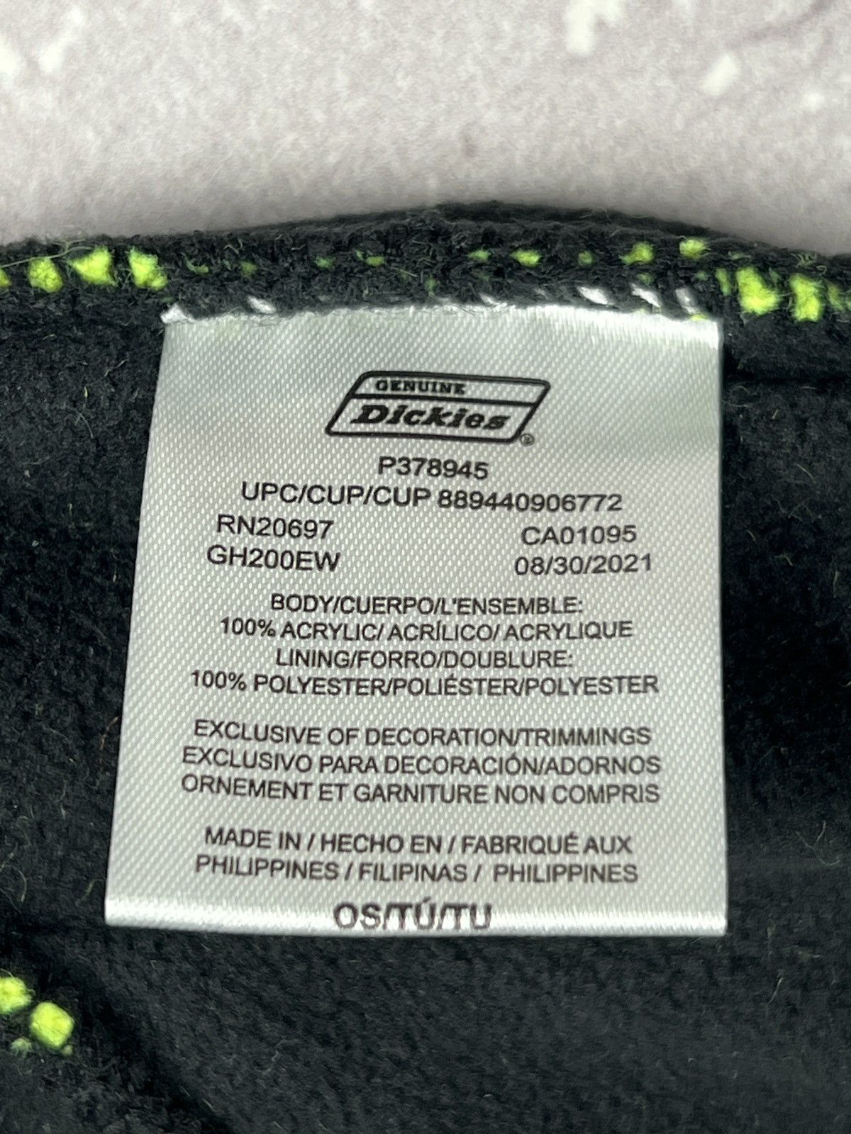 Dickies Dickies Logo Winter Fleece Warm Beanie Hat Acid Green Size ONE SIZE - 6 Thumbnail