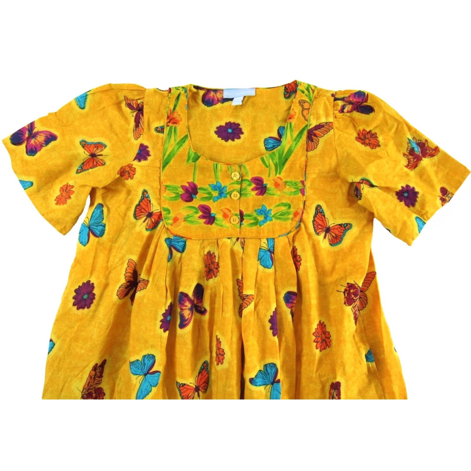 Vintage Only Necessities Yellow Butterfly Pocket Long Maxi Dress 18-20 Large Size L / US 10 / IT 46 - 4 Thumbnail