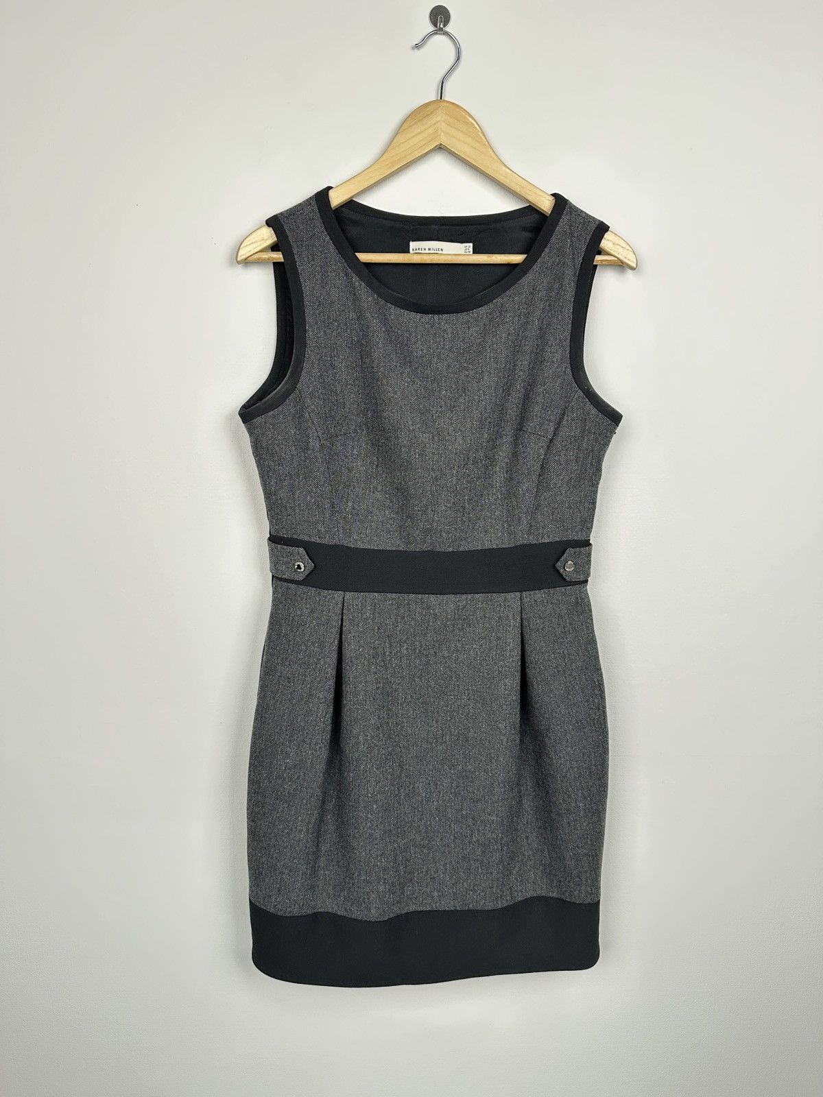 Karen Millen KAREN MILLEN Gray Herringbone Wool Blend Sheath Dress UK 12 Size M / US 6-8 / IT 42-44 - 1 Thumbnail