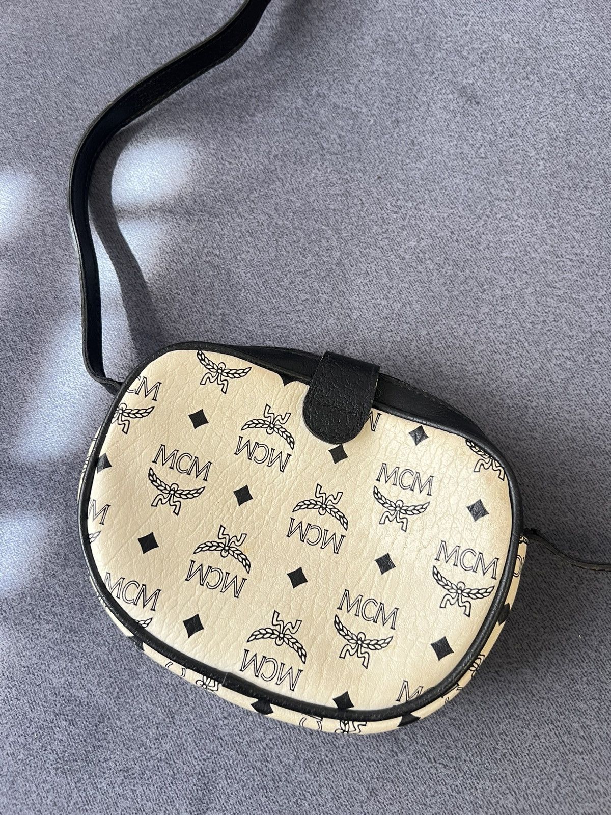 MCM MCM Dark Blue & White Monogram Leather Shoulder Bag Size ONE SIZE - 2 Thumbnail