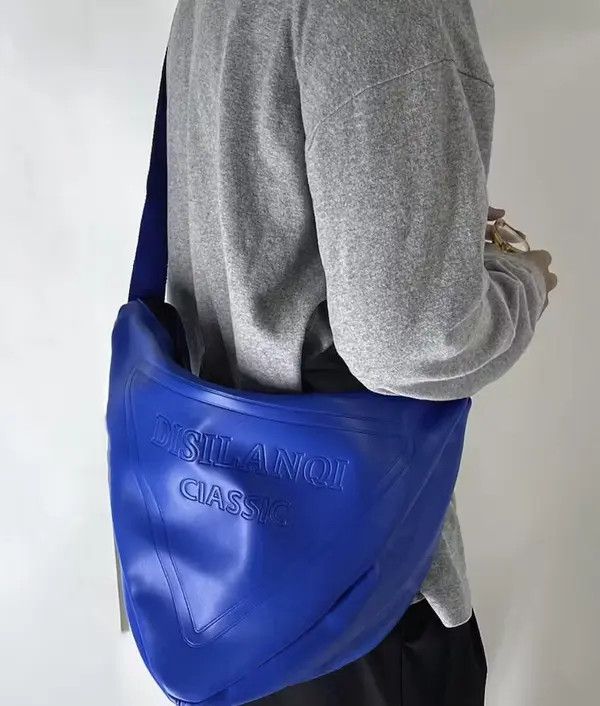 image of Fashion Hip Hop Triangle Pu Leather Shoulder Messenger Bag in Blue, Men's