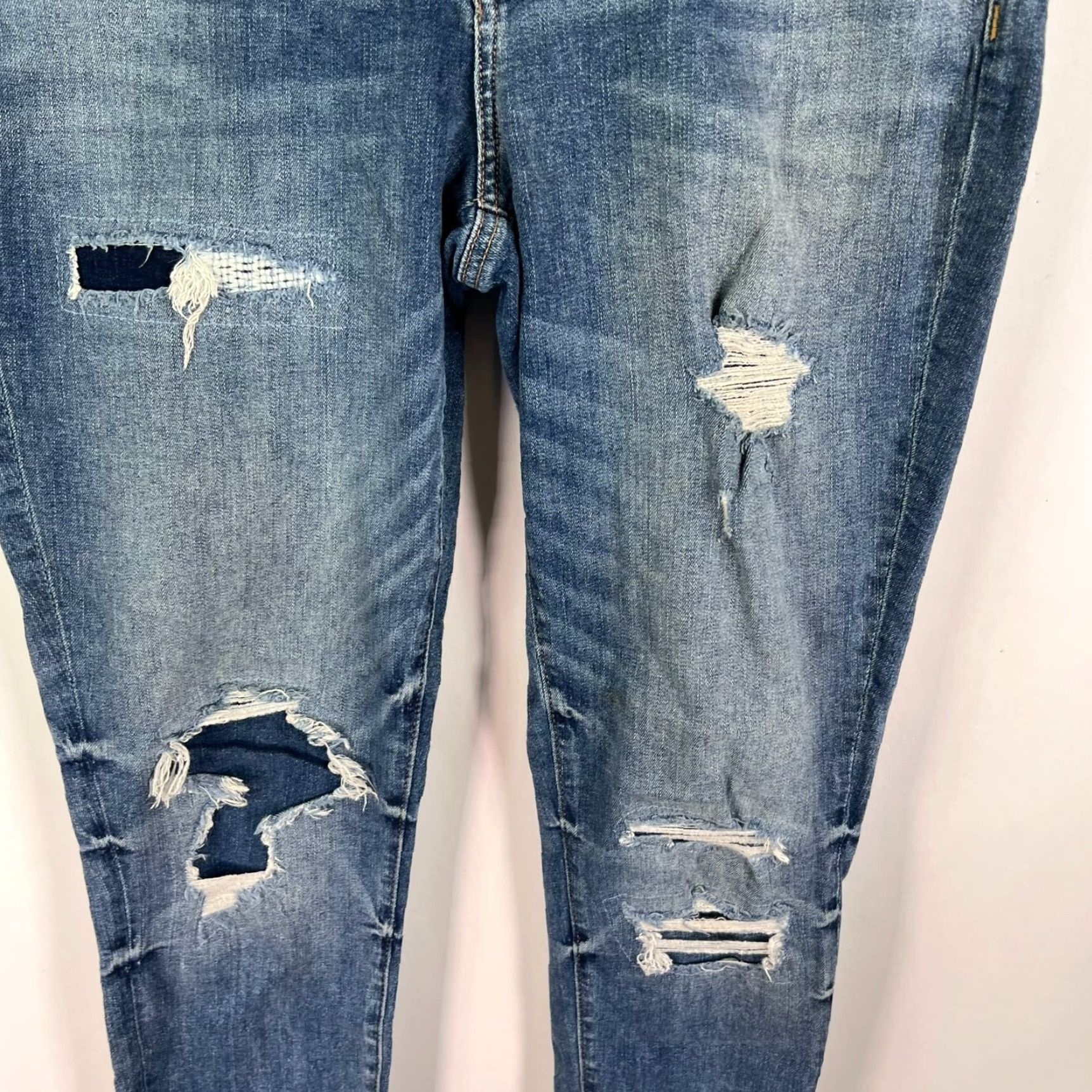 Vintage Maurice's Jeans Womens Distressed Skinny Leg Cropped Denim Blue 30 Regular 5-Pocket Zipper Button Maurices Size 30" / US 8 / IT 44 - 3 Thumbnail
