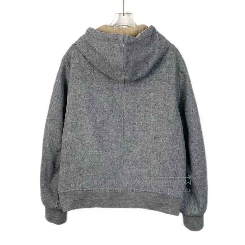 Brunello Cucinelli Brunello Cucinelli Gray Wool Hooded Jacket. Size US XS / EU 42 / 0 - 2 Thumbnail