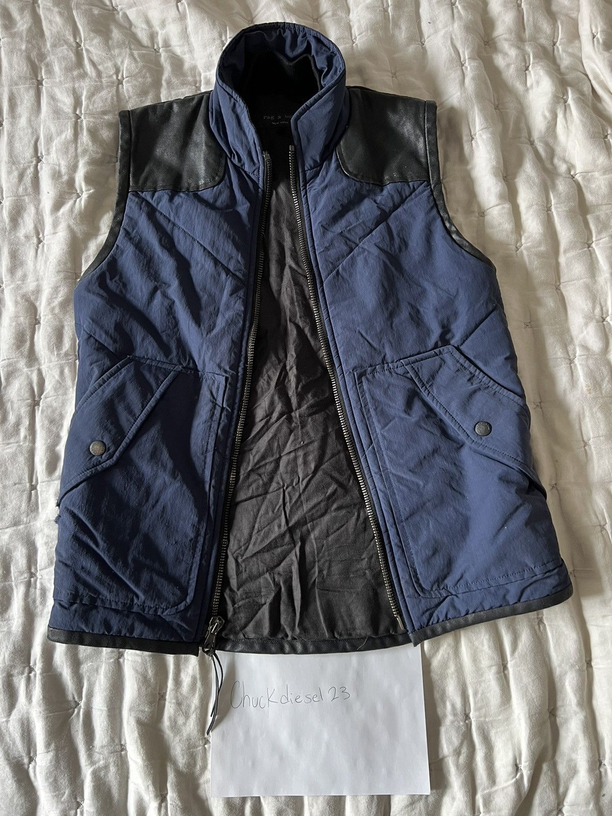 image of Rag Bone Rag & Bone Men’S Zip Up Vest in Blue, Men's (Size XS)