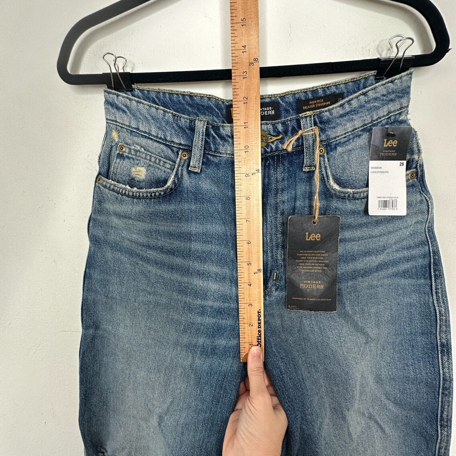 Lee NWT Lee Medium Blue High Rise Stovepipe Distressed Jeans 28 Size 28" / US 6 / IT 42 - 14 Thumbnail