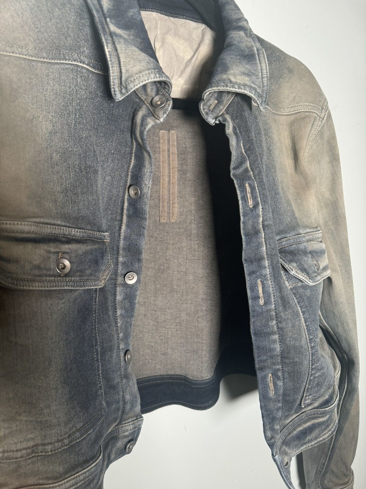 Rick Owens DRKSHDW Blue Brown Cropped Denim Jacket