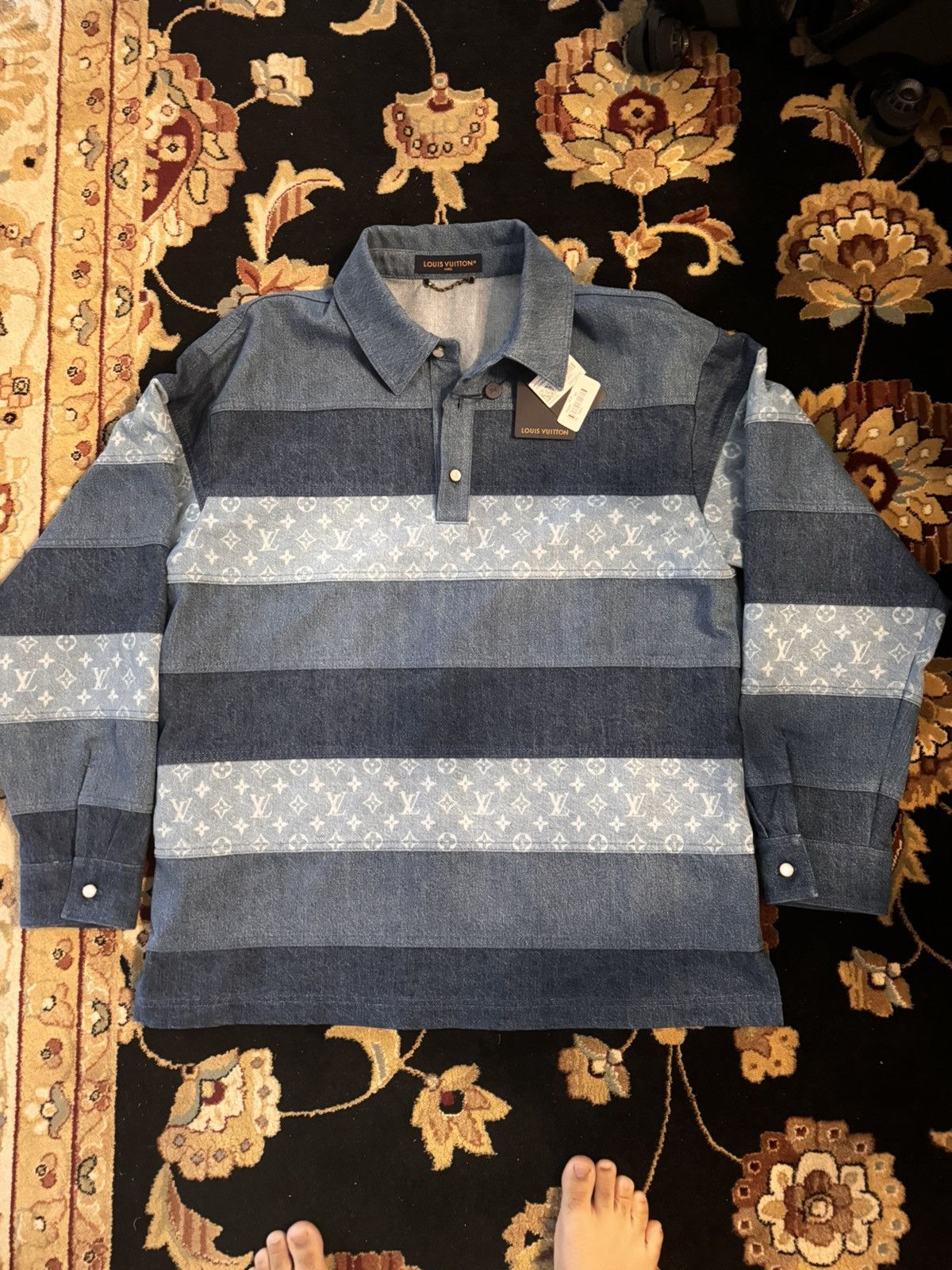 Louis Vuitton Louis Vuitton Patchwork Long-Sleeved Denim Polo Shirt Size US L / EU 52-54 / 3 - 1 Thumbnail