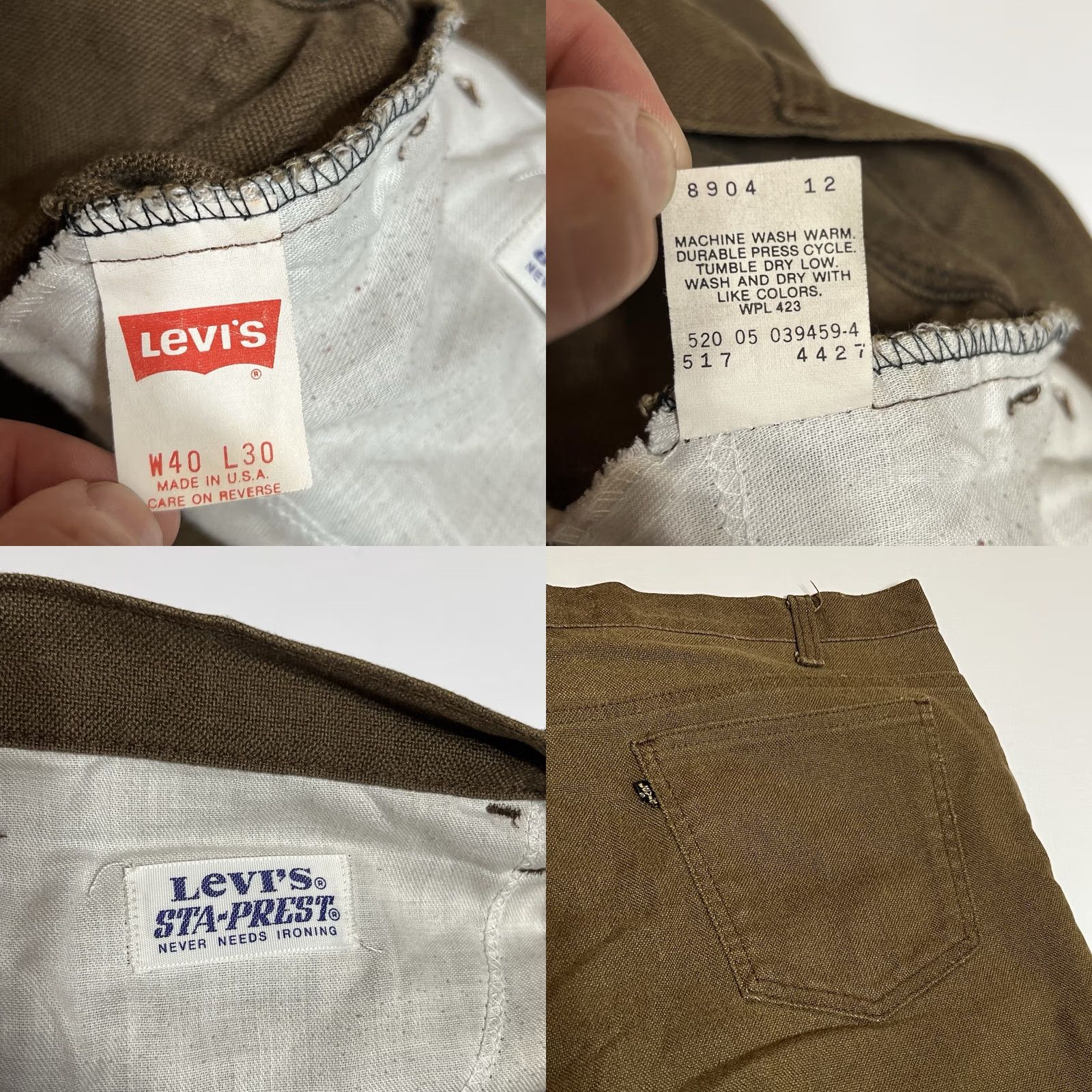 Levi's VINTAGE Levi's Sta-Prest 517 Pants Men's 40x30 40x29 Brown Leather Logo USA Bootcut Zip Front Pockets High Rise Regular Inseam 29" Made in USA Mens Size US 40 / EU 56 - 8 Thumbnail