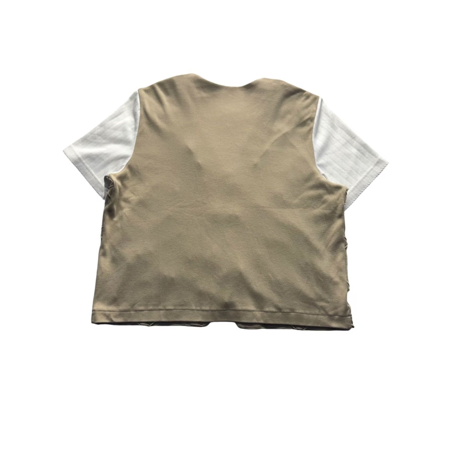 Vintage Alfred Dunner Blouse Shirt XS Womens Petite Floral Embroidered Short Sleeve Button-Front Vest Top Beige Cotton Polyester Knit Modern Casual 81B Size XS / US 0-2 / IT 36-38 - 2 Thumbnail
