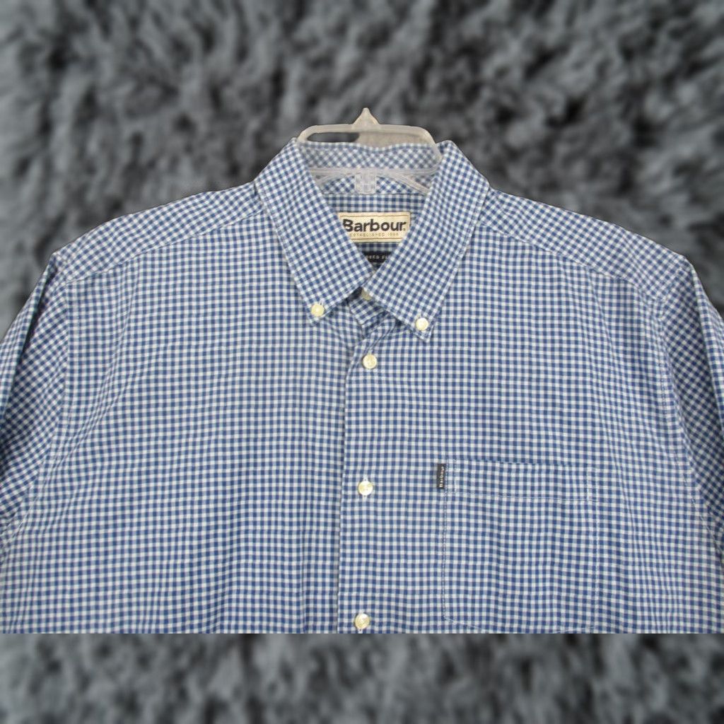 Barbour Stapleton Shirt Mens Large Blue Check Tailored Fit Button Down Cotton Shirt