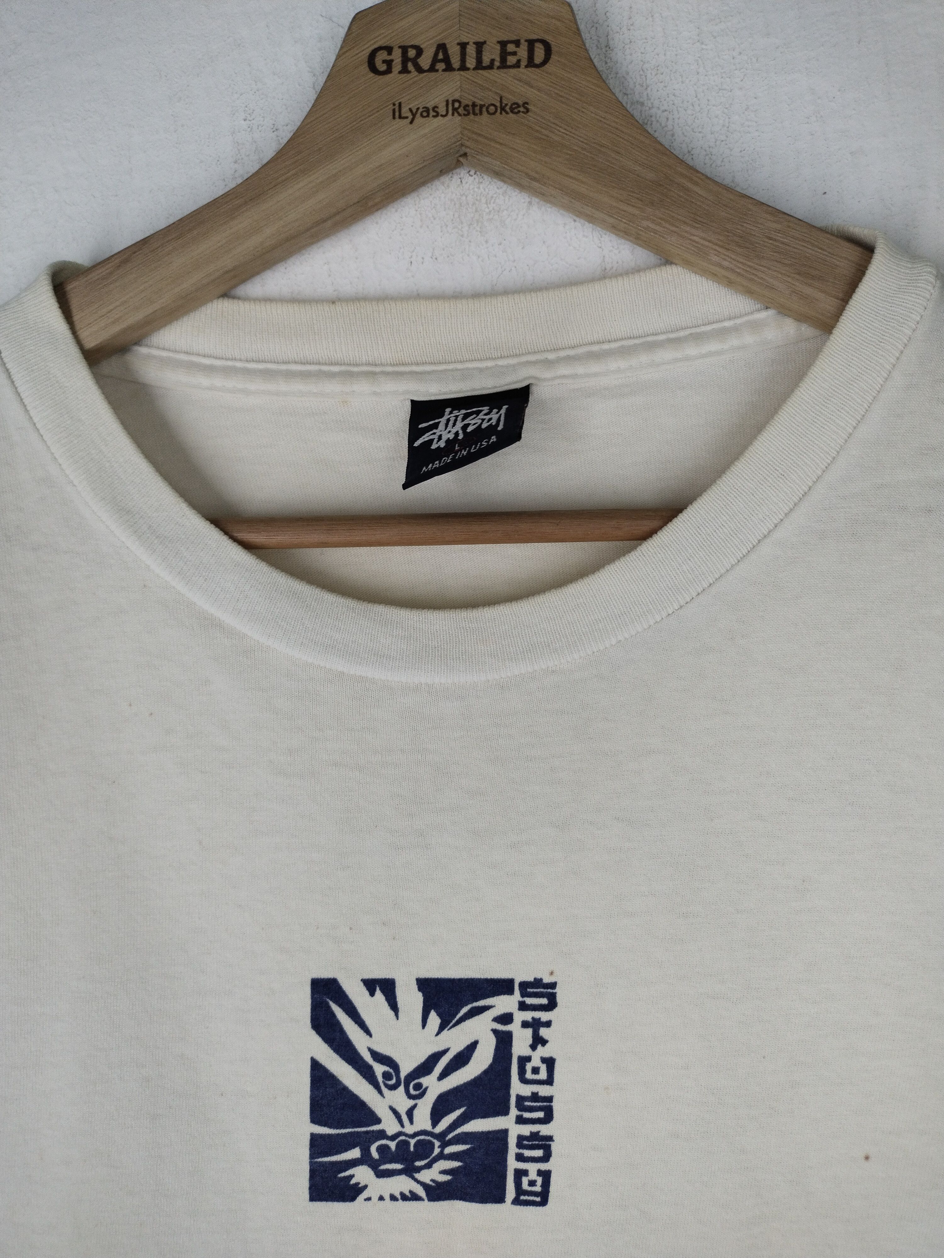 Stussy × Vintage Rare Vintage 90's Stussy Dragon White Shirt Tee Size US M / EU 48-50 / 2 - 3 Thumbnail