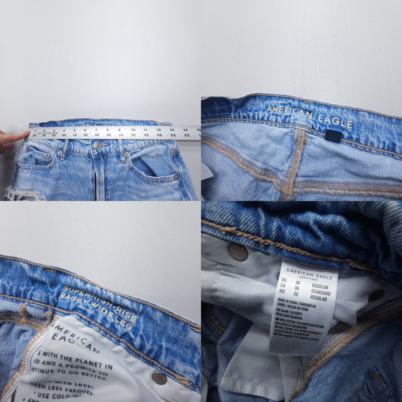 American Eagle Outfitters VINTAGE American Eagle Outfitters Jeans Wide-Leg 00 Womens Boho Denim Baggy High Rise 5-Pocket Blue Size 24" / US 00 / IT 34 - 8 Thumbnail