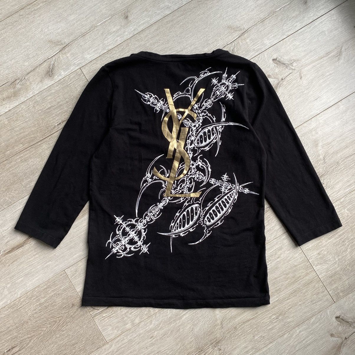 YVES Saint Laurent Cybersigilism Big Logo 3/4 Long Sleeve in Black, Women's (Size Medium)