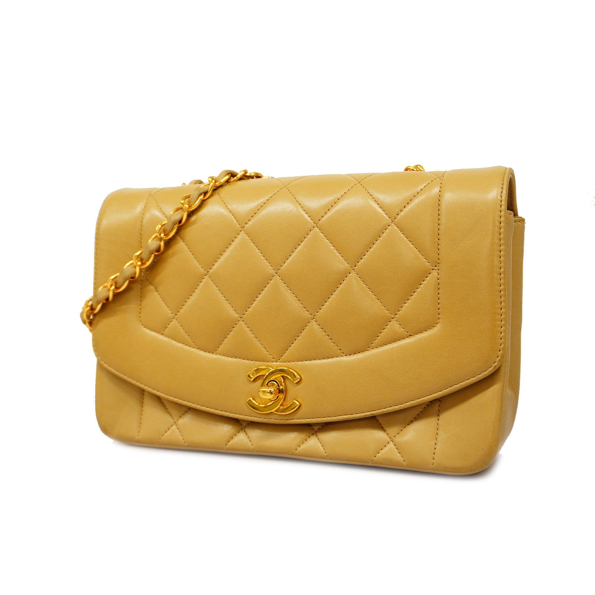 Chanel Auth Chanel Matelasse Diana Flap Single Chain Lambskin Women's Shoulder  Bag