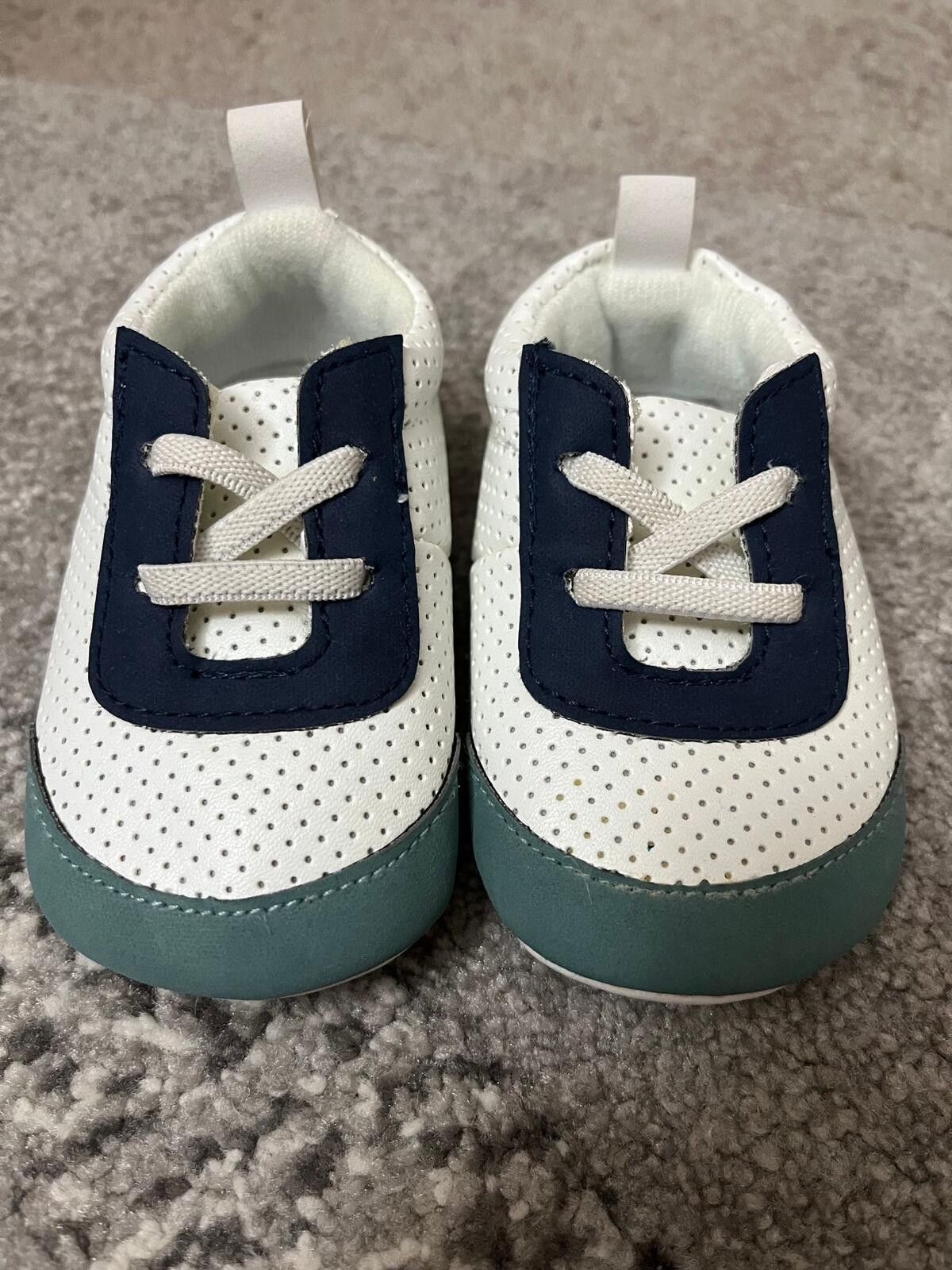 Carter's Carter’s Baby Sneakers 3-6M White Navy Soft Sole Size ONE SIZE - 2 Thumbnail