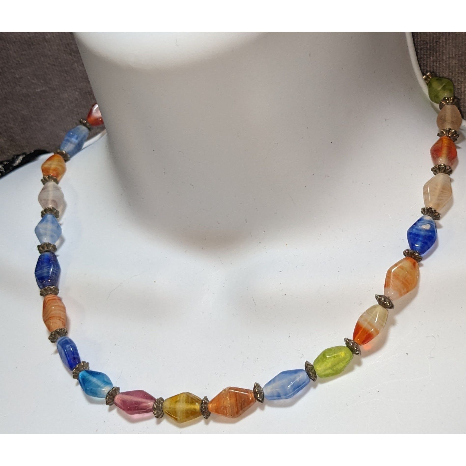 Other Vintage Rainbow Glass Beaded Necklace With Antique Brass Acc Size ONE SIZE - 4 Thumbnail