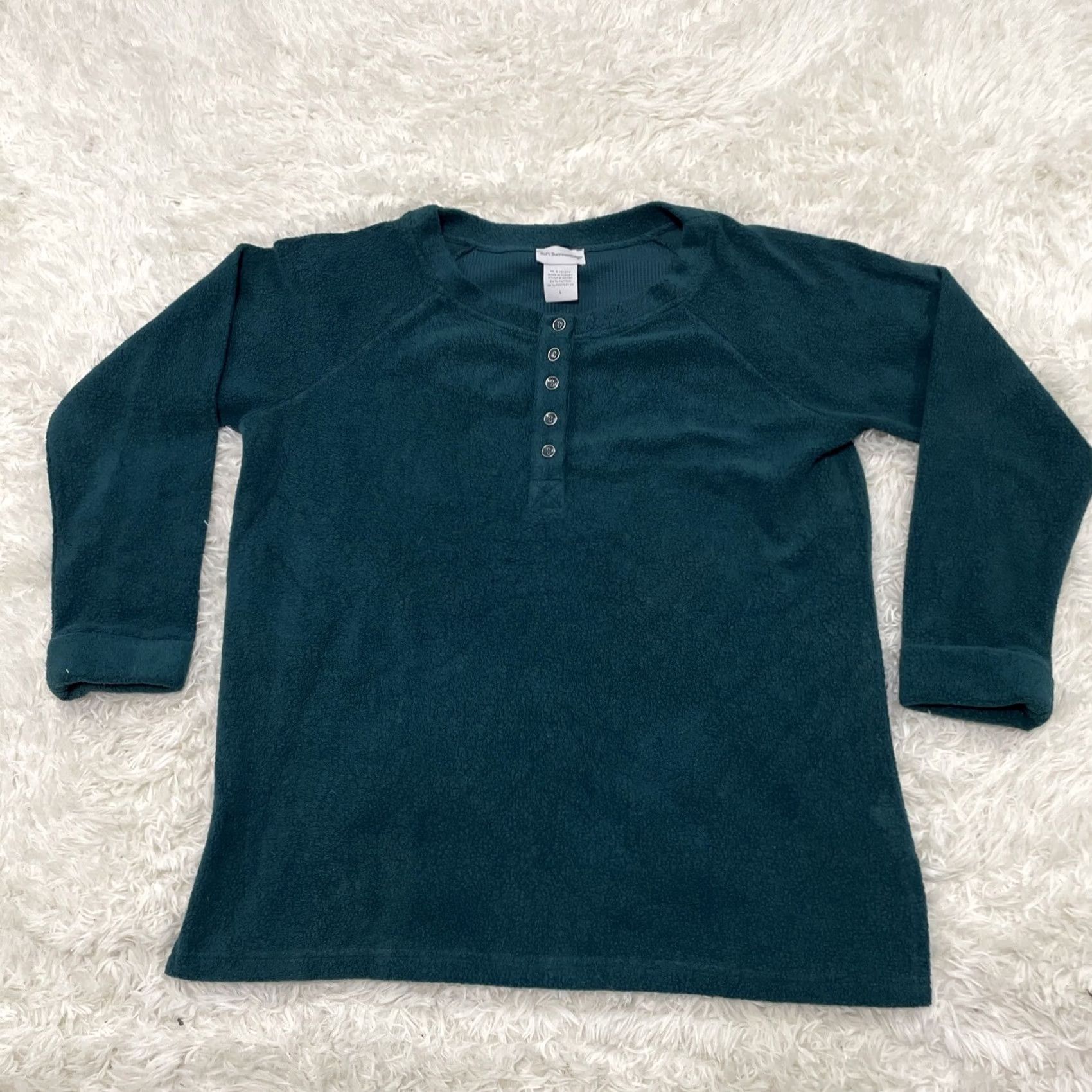 Soft Surroundings SOFT SURROUNDINGS Fleece Sweater Women's L Green Henley Button Long Sleeve Casual Warm Layer 90s Womens Size L / US 10 / IT 46 - 3 Thumbnail