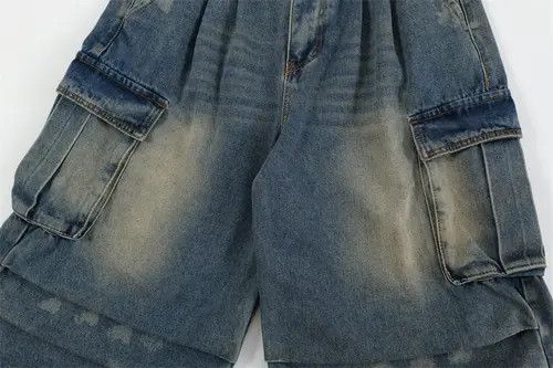 Other Men's wrinkl pockets dstressed washed cargo denim shorts y2k Size US 32 / EU 48 - 6 Thumbnail