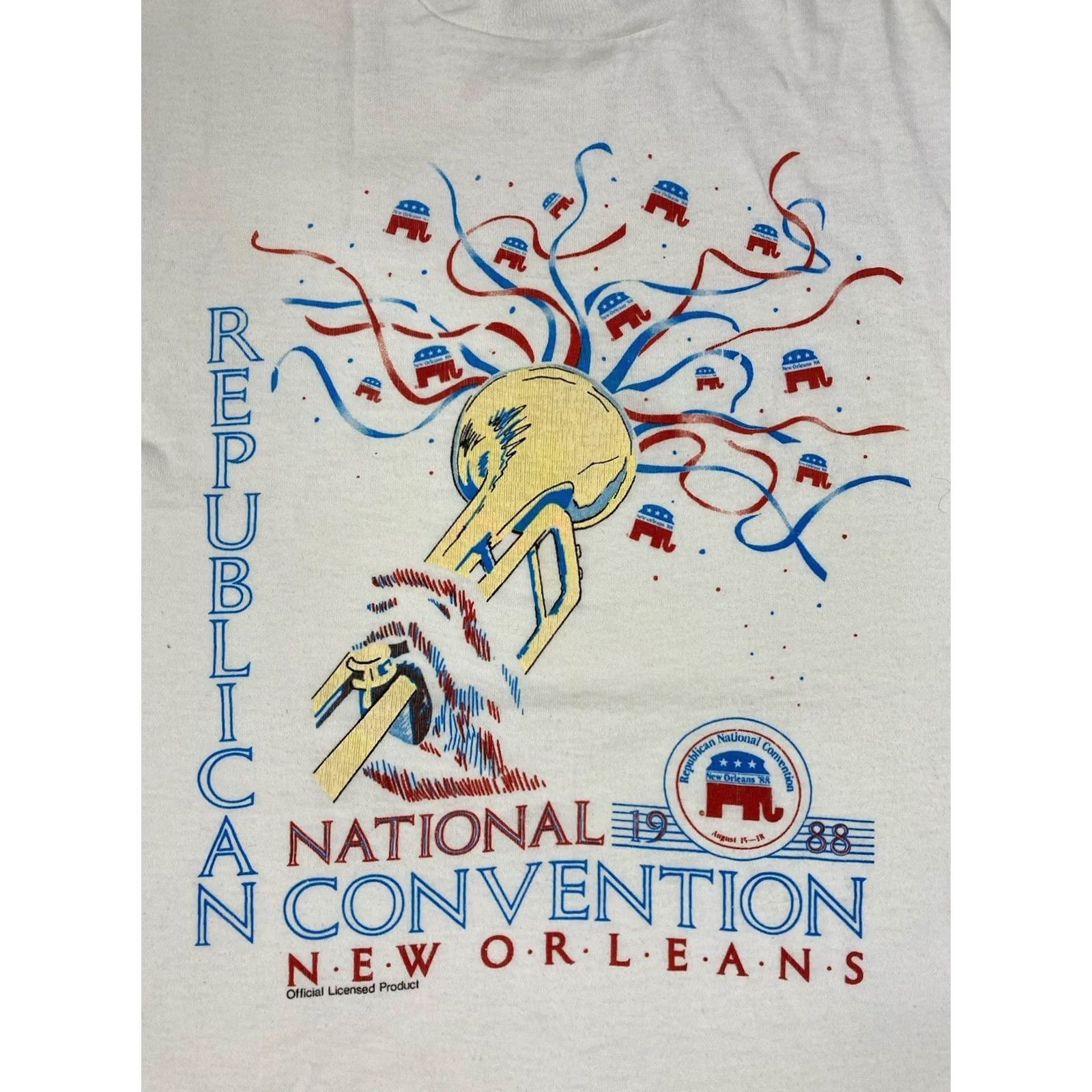Vintage VTG Republican Convention 1988 T-shirt Men Medium 80s Single Stitch White Graphic Print Crew Neck Storm Screen Stars 80s POLITICS USA Vintage Mens Size US M / EU 48-50 / 2 - 2 Thumbnail