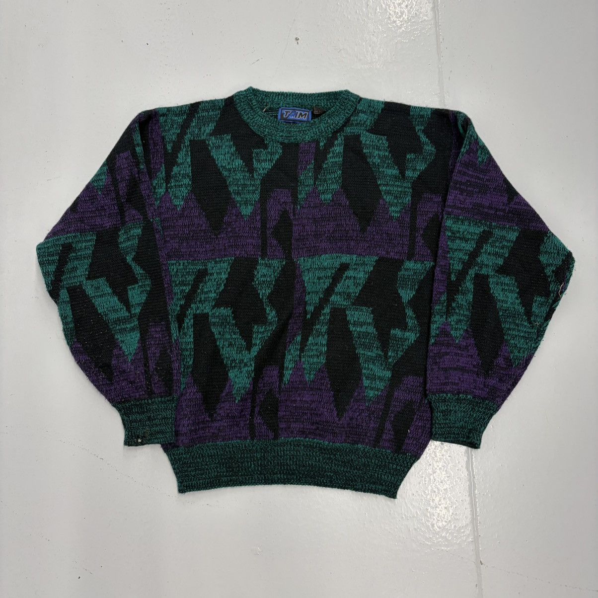 Other Vintage 90s Trim Black/Purple Geometric Acrylic Sweater Size US L / EU 52-54 / 3 - 1 Thumbnail