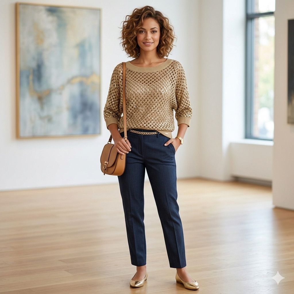 Michael Kors Michael Kors Size L NEW Sweater Cotton Gold Open Knit Sequin Size L / US 10 / IT 46 - 4 Thumbnail
