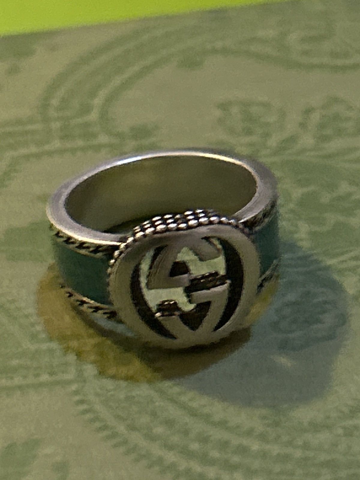 Gucci Gucci Interlocking G Turquoise Enamel Ring 14mm AG925 Size ONE SIZE - 4 Thumbnail