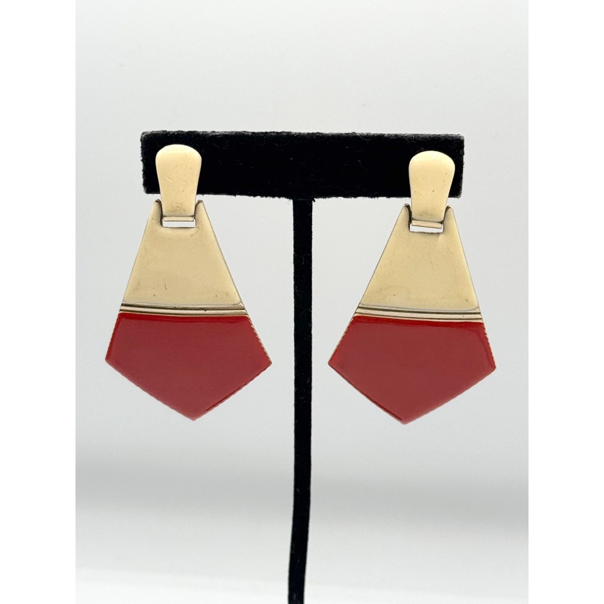 Vintage Vintage red & white enamel dangle drop earrings Size ONE SIZE - 1 Thumbnail